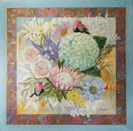 Anna Deleon, Smile, 36 x 36, Mixed media on canvas, 2022