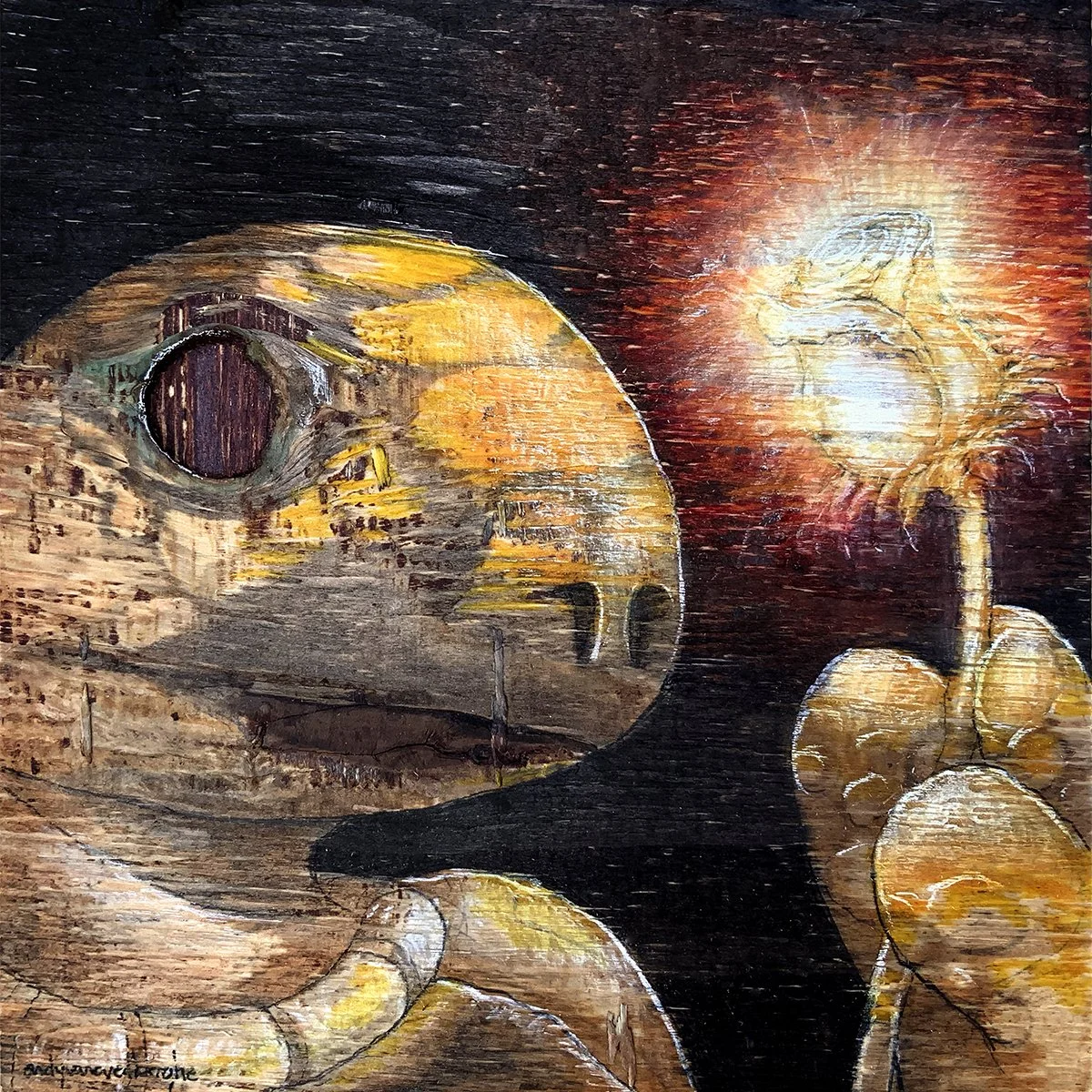 "The Third Illumination of Patience"   8" x 8" Ink on Wood