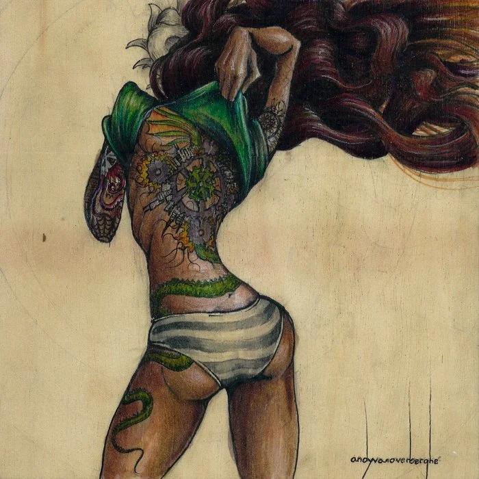 "Tattoo 1"   8" x 8" Ink on Wood