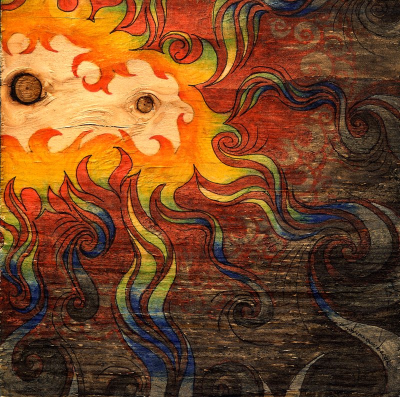 "Flam the Fireburst"   8" x 8" Ink on Wood