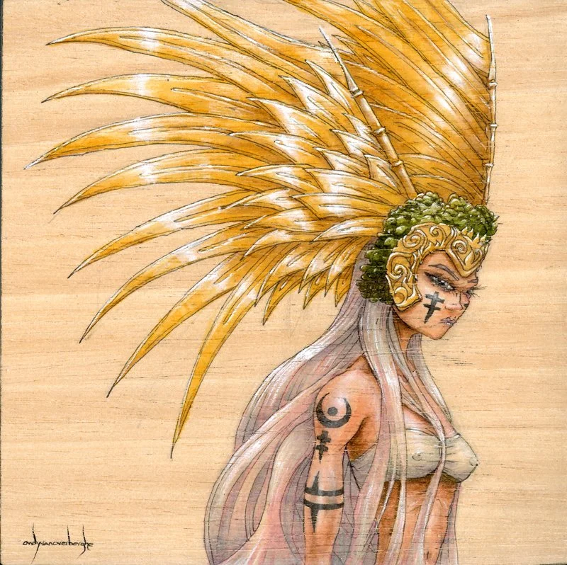 "Tattoo 27 (The Priestess)"   8" x 8" Ink on Wood