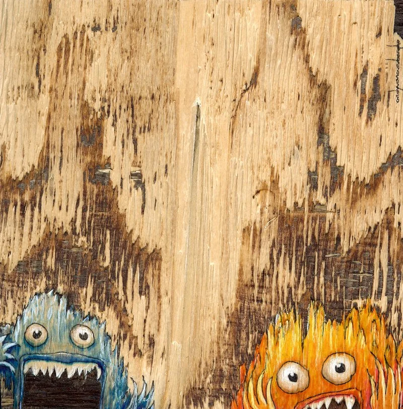 "Cuddly Creatures 1"   8" x 8" Ink on Wood