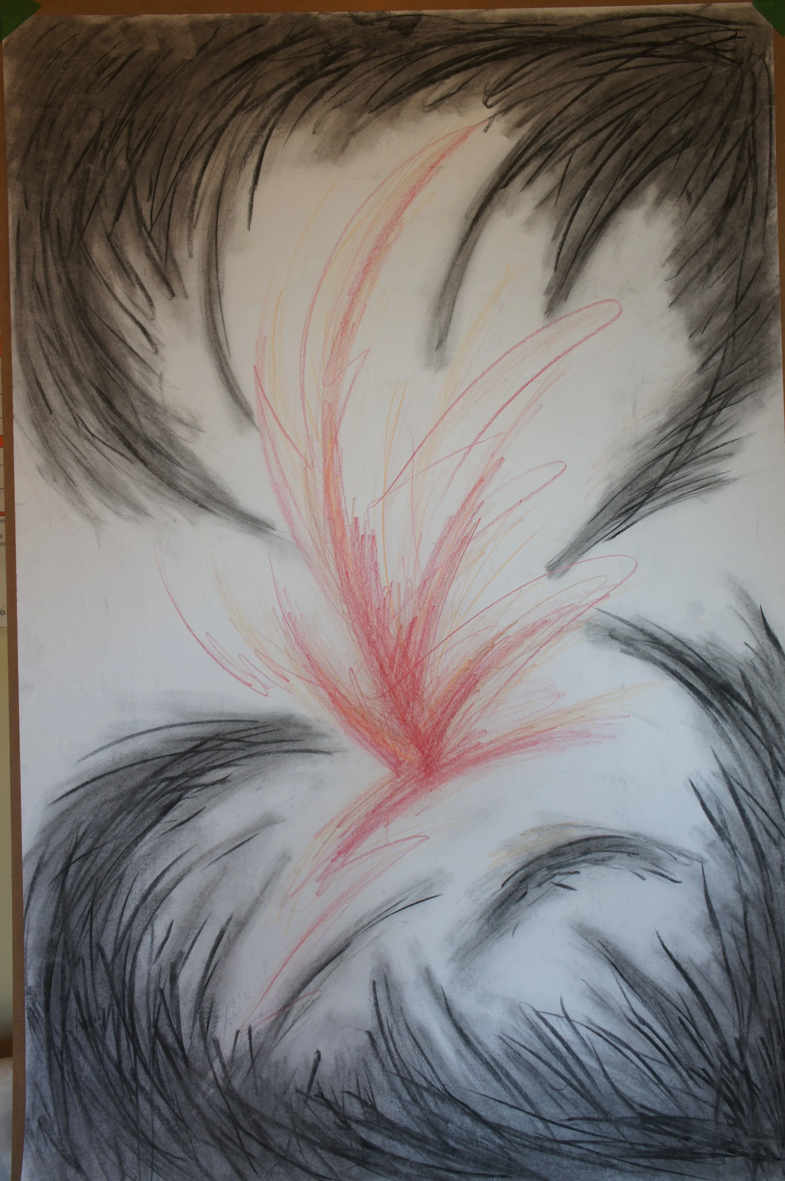 charcoal and color pencil piece: on Bristol Vellum
original: 23 in by 35 in