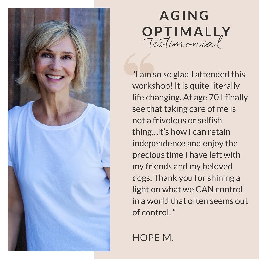 💌 From Cyndi:
⠀⠀⠀⠀⠀⠀⠀⠀⠀
Aging Optimally is a truly special program and we are thrilled that it is being so well-received and frequently requested! In offering the program we wanted to create a space for people to learn about scientifically-backed me