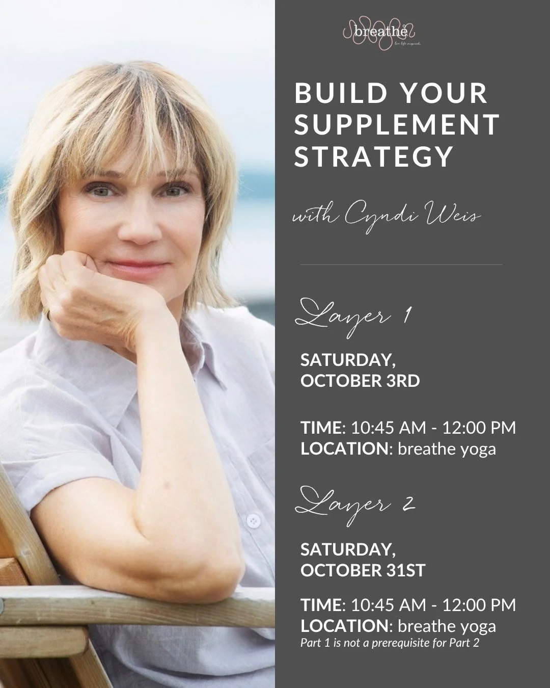 With so many supplements to choose from, it can be hard to know what you actually need and what the research supports.

🎉 Join Cyndi Weis, dietitian and wellness educator, for two practical workshops exploring supplements for health, vitality and he