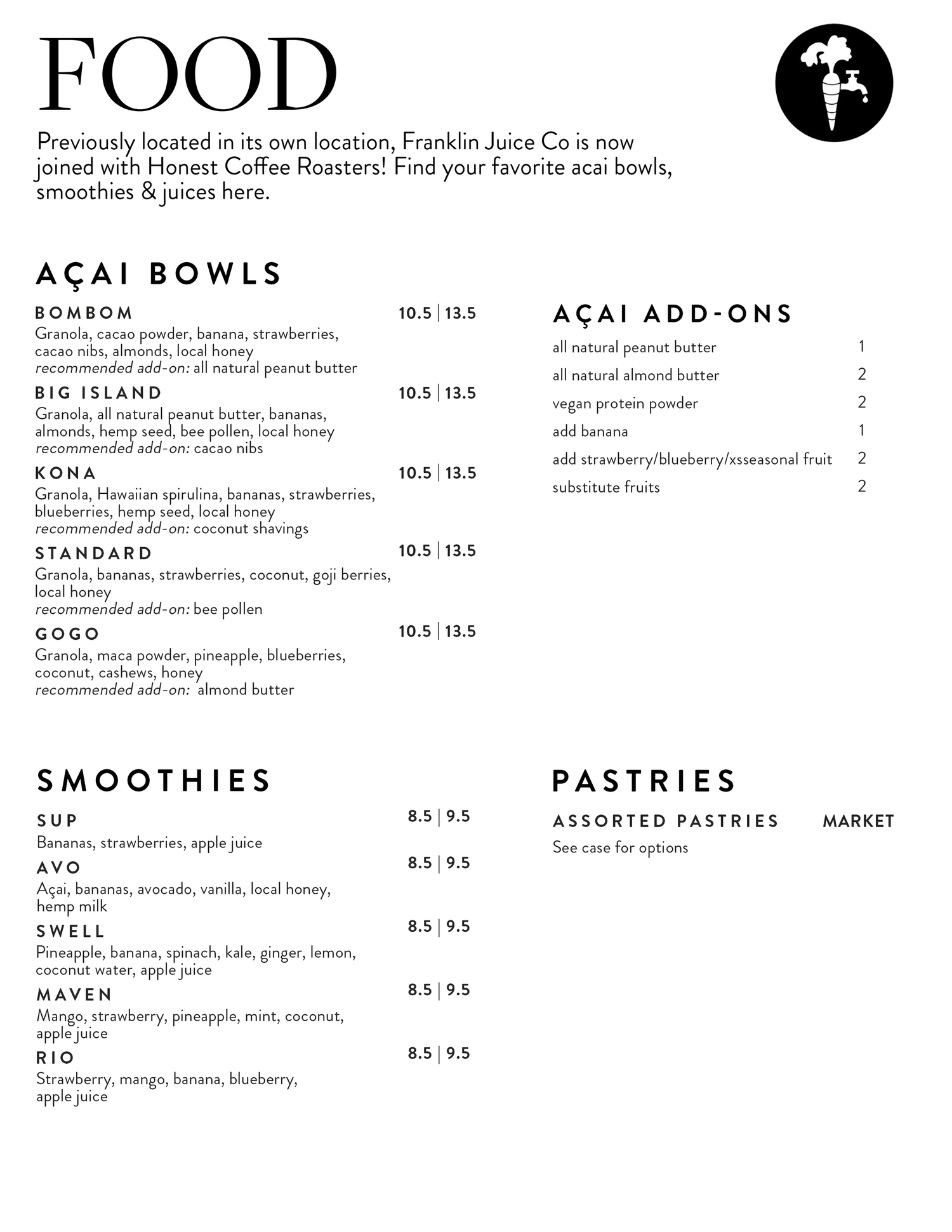 MENU Factory at Franklin — Honest Coffee Roasters