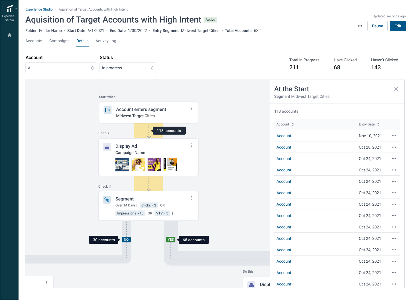 Click on the dotted lines to view details of your audiences at each point in the experience.