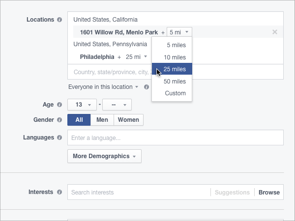 Radius options