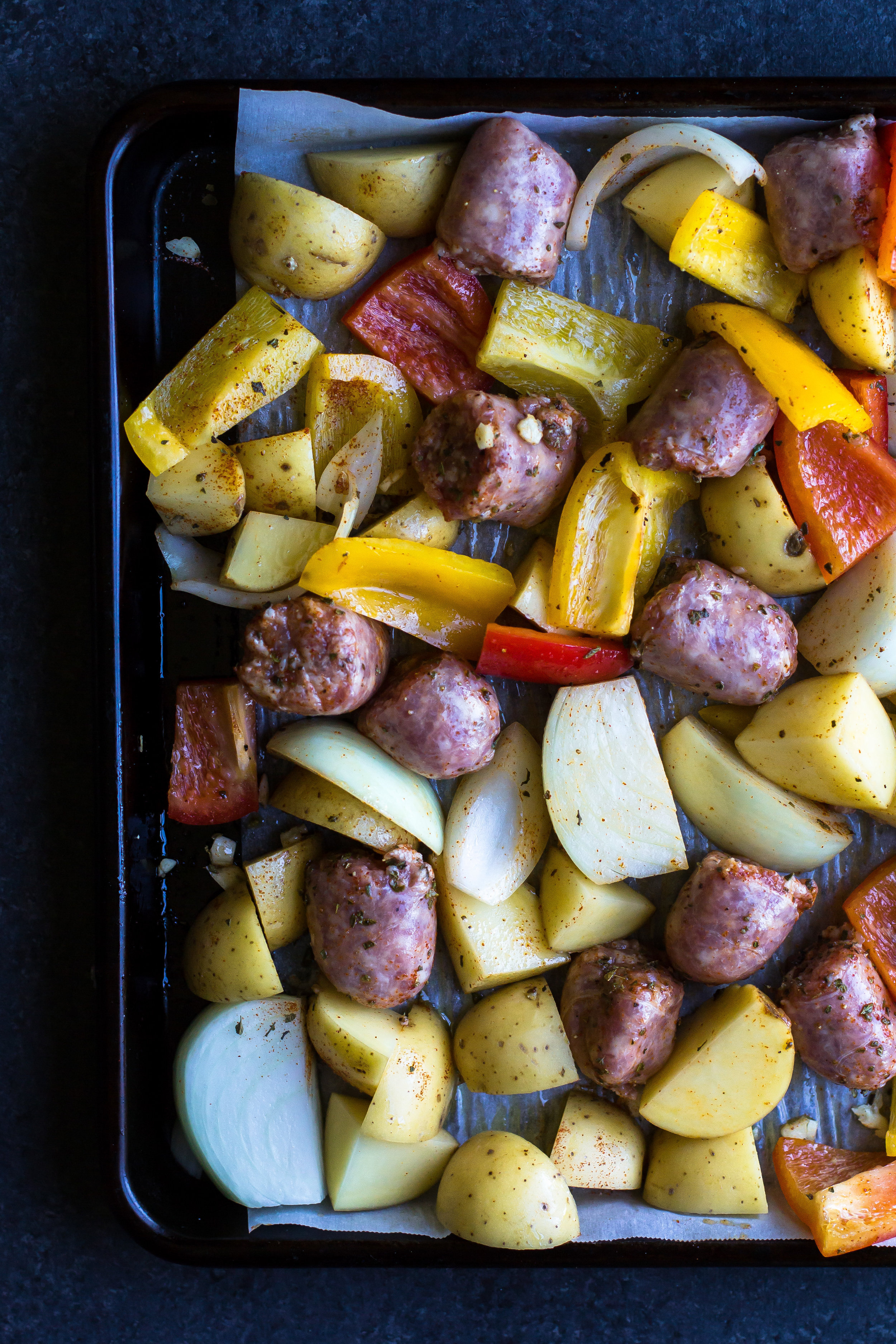Sheet Pan Sausage and Potatoes with Peppers - Erin Lives Whole