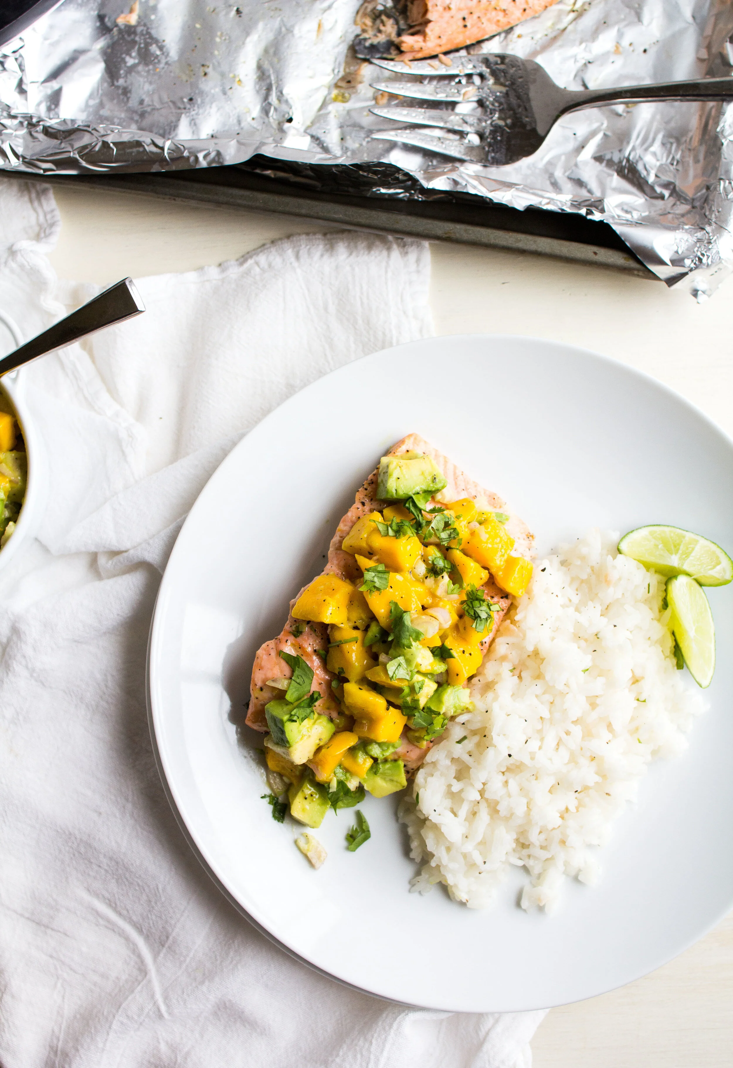Baked Salmon with Mango-Avocado Salsa