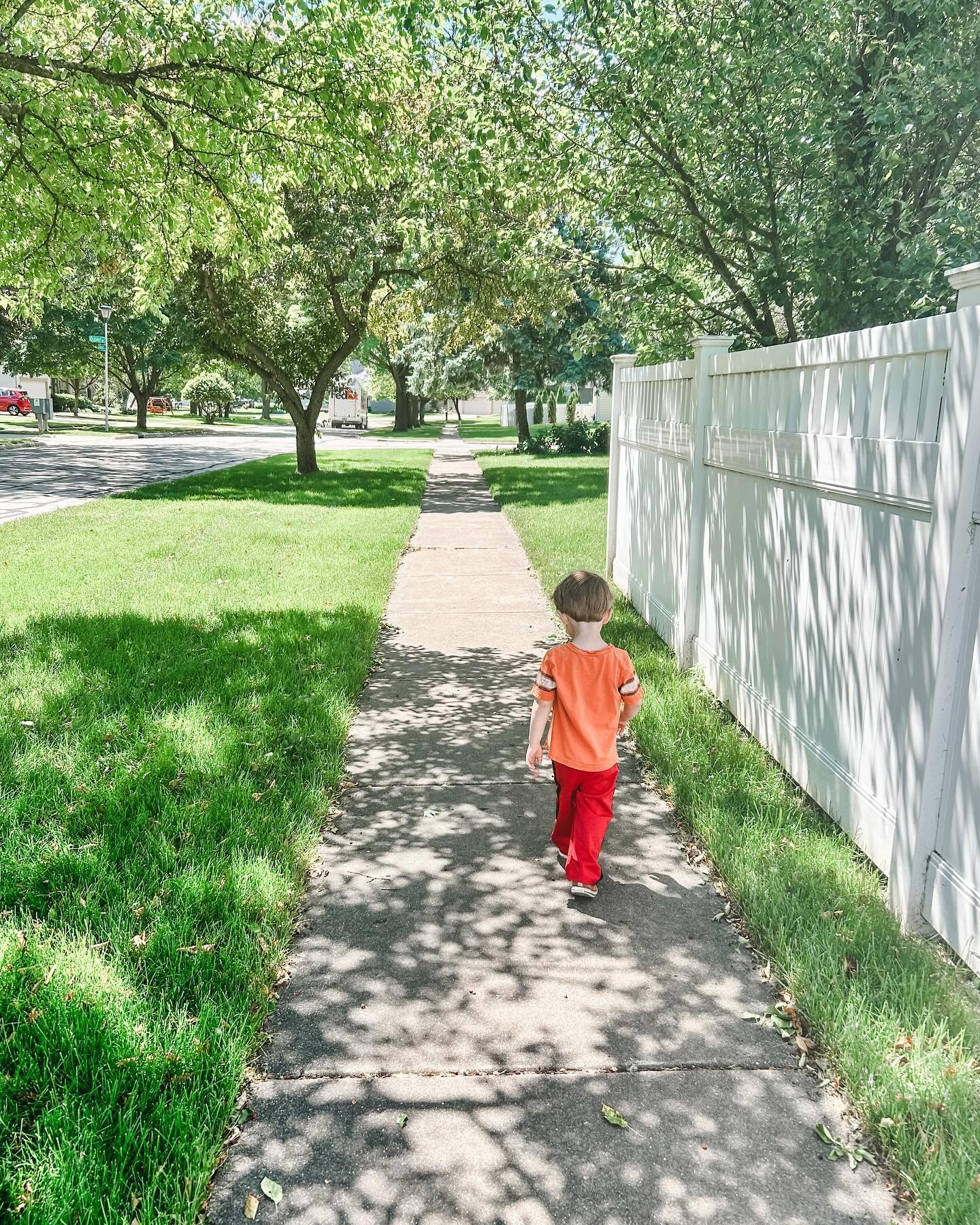 One of his favorite activities is to go for walks. He doesn&rsquo;t want to ride in the stroller. He wants to jump over the cracks in the sidewalk, squat down to look at a rock, run through the grass to pick a dandelion.

Sometimes, I don&rsquo;t fee