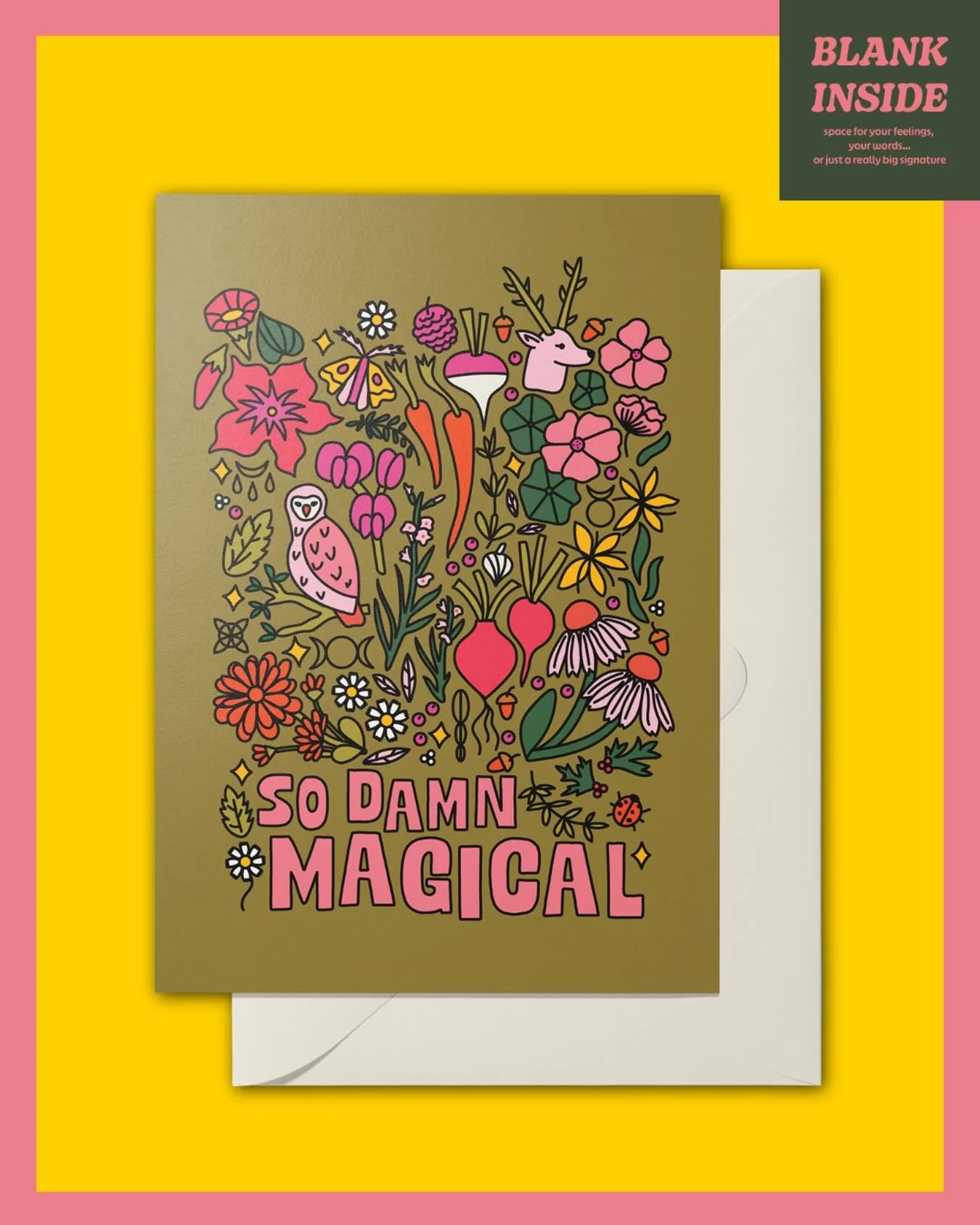 New card, perfect for that person in your life that is just so damn magical. Blank inside so there&rsquo;s space for your feelings, your words&hellip; or just a really big signature. I&rsquo;ll have a few of the available at this weekend&rsquo;s mark