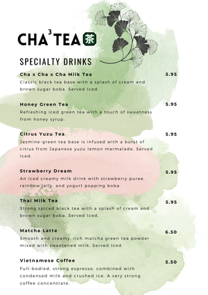 Menu Chou Tea Menu — Cha³ Tea
