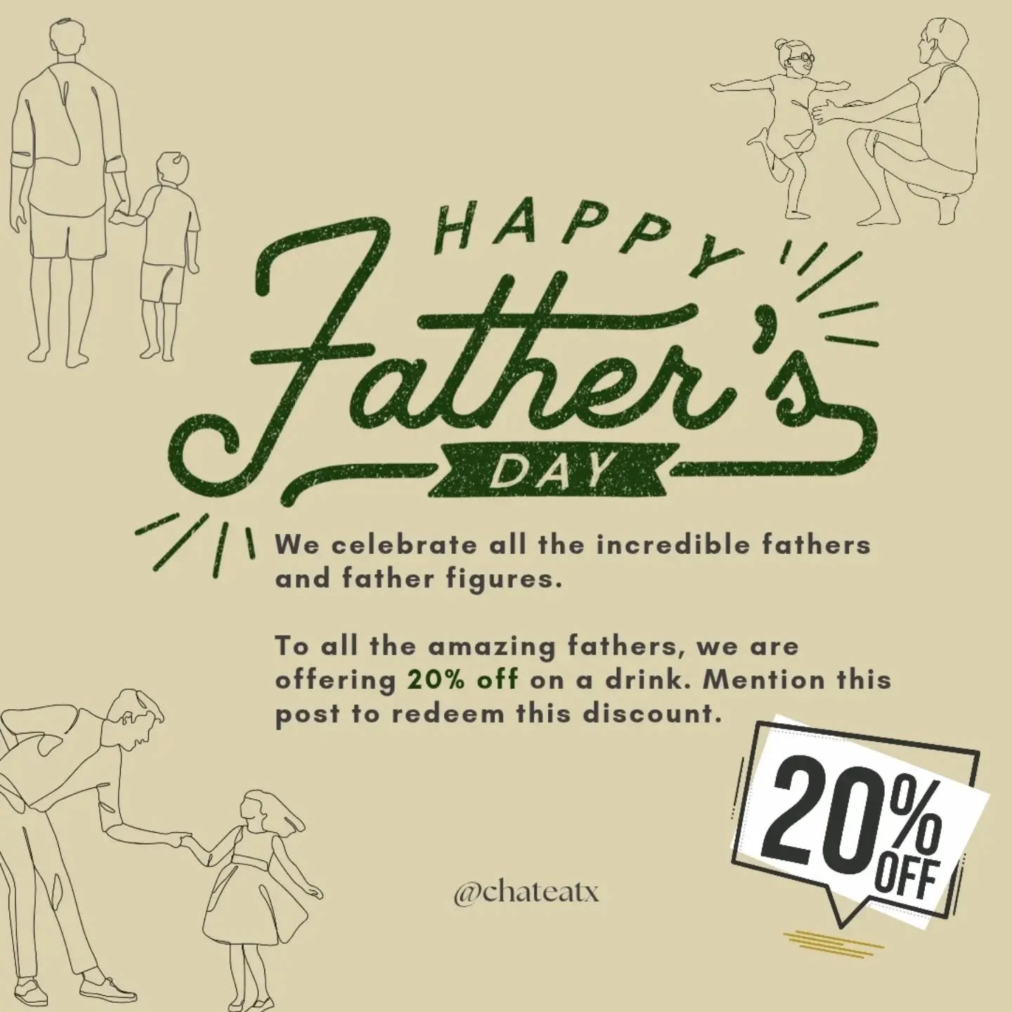 Happy Father's Day! Calling all dads, granddads and step dads! Come into our Portland location tomorrow and get yourself 20% off a delicious boba tea! 

Make sure to mention this post at checkout. 

📍Cha&sup3; Tea Corpus Christi 
5892 Everhart Rd. C