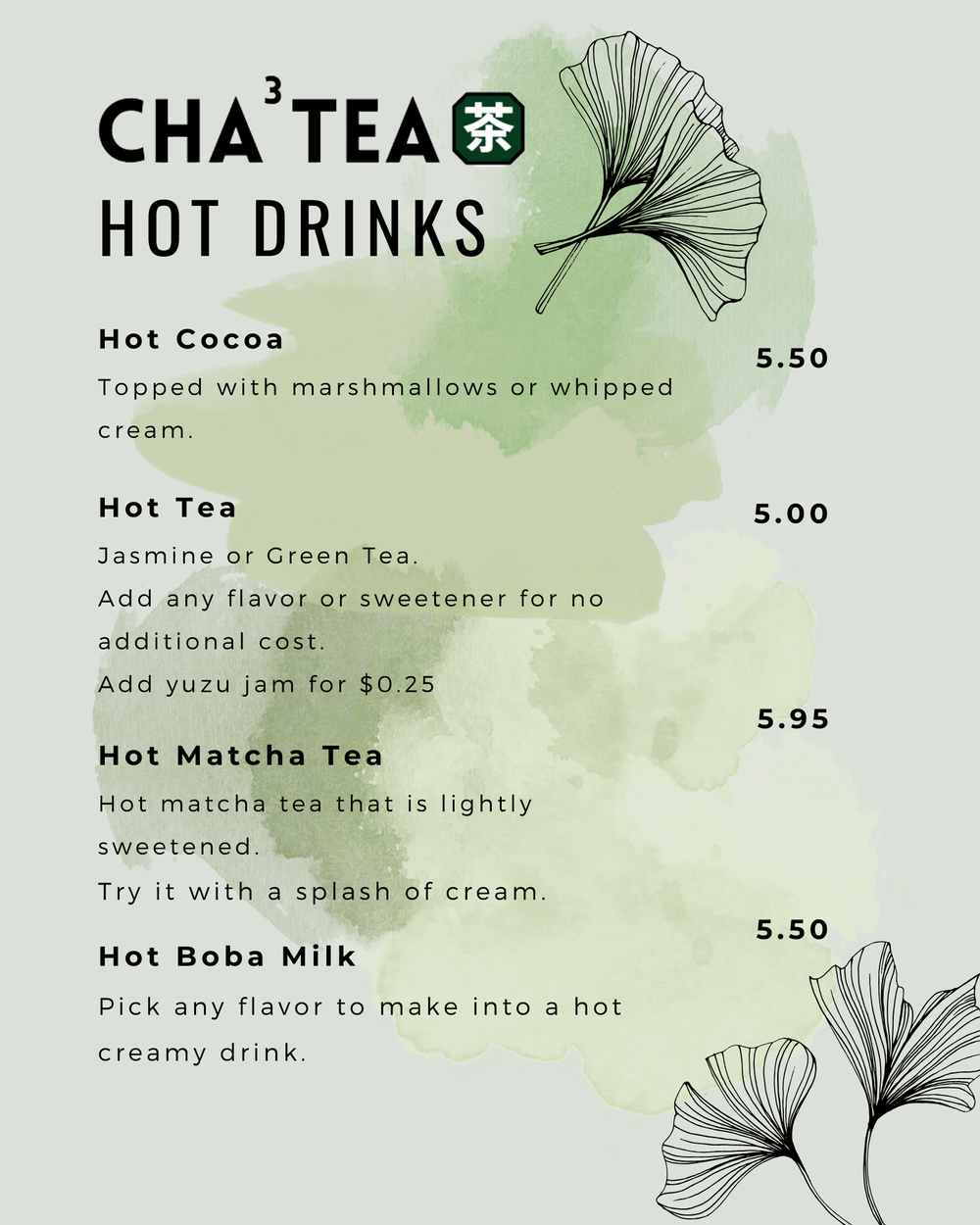 Menu Chou Tea Menu — Cha³ Tea
