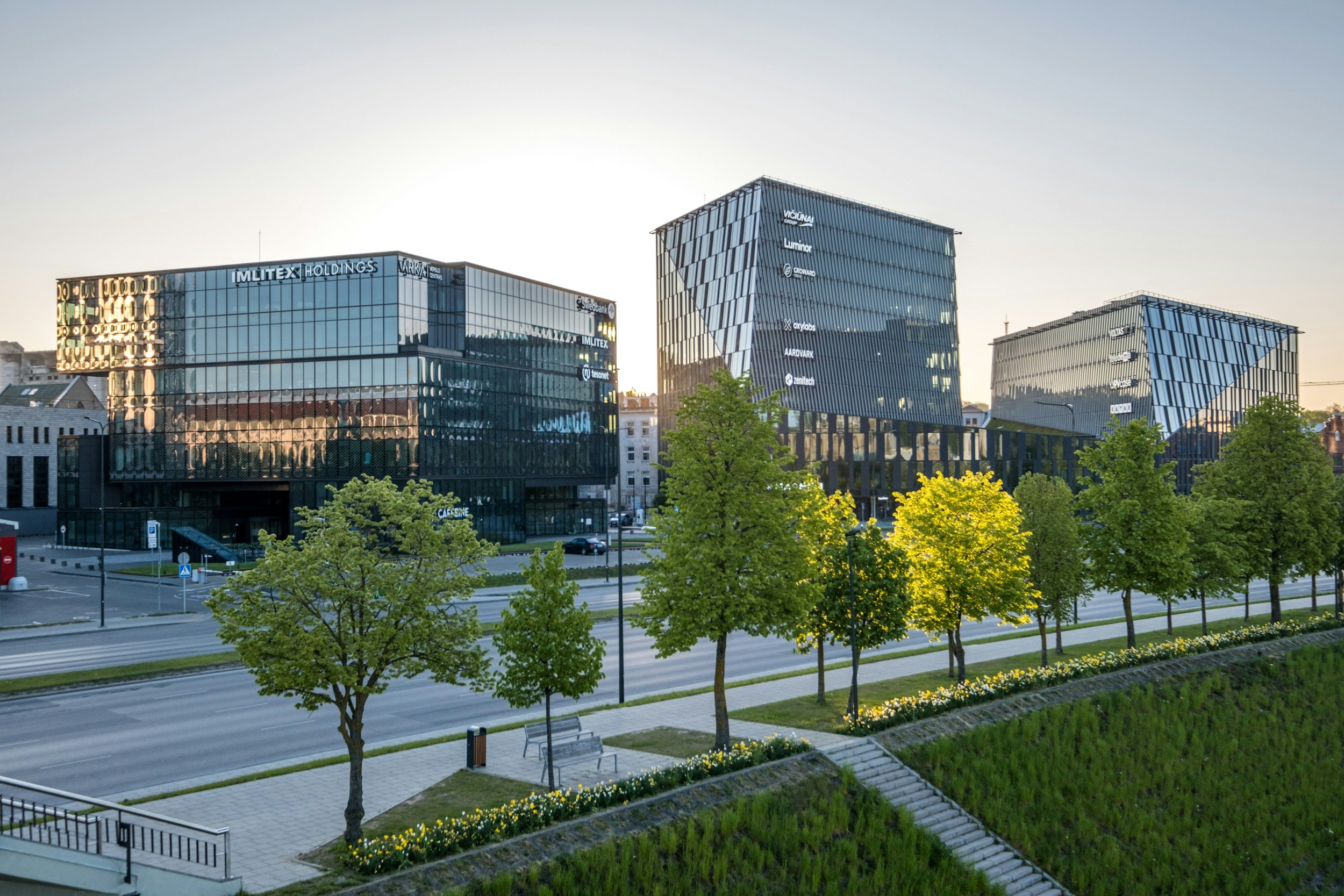 office buildings with landscaping