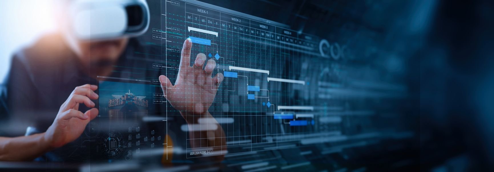 engineer using futuristic industrial software