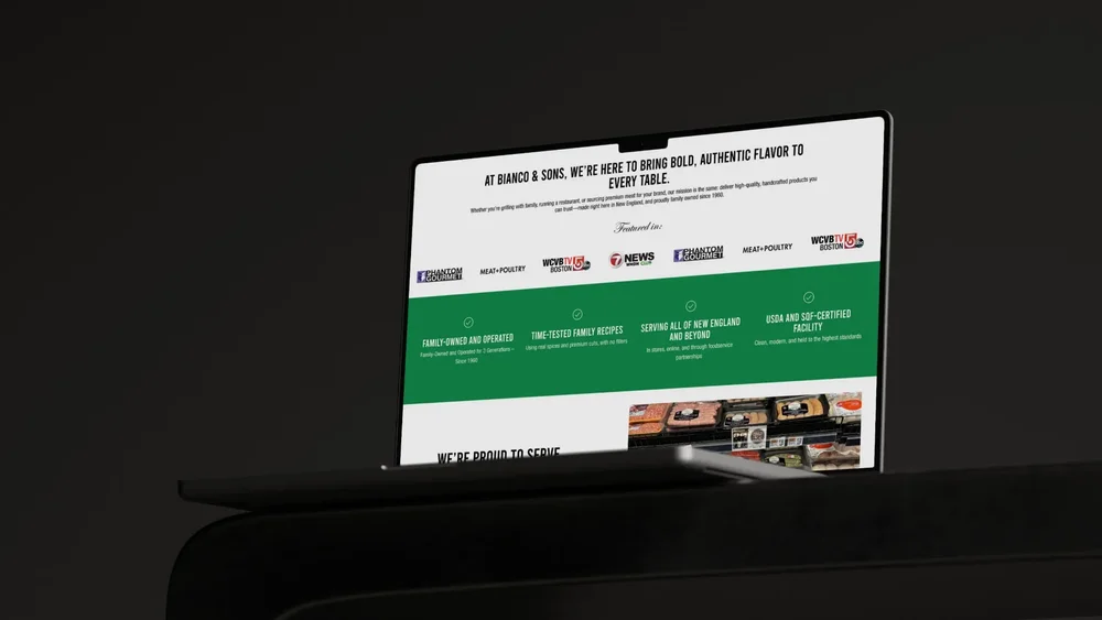 Bianco & Sons Shopify website on a laptop, designed by WildHive Studio in one week