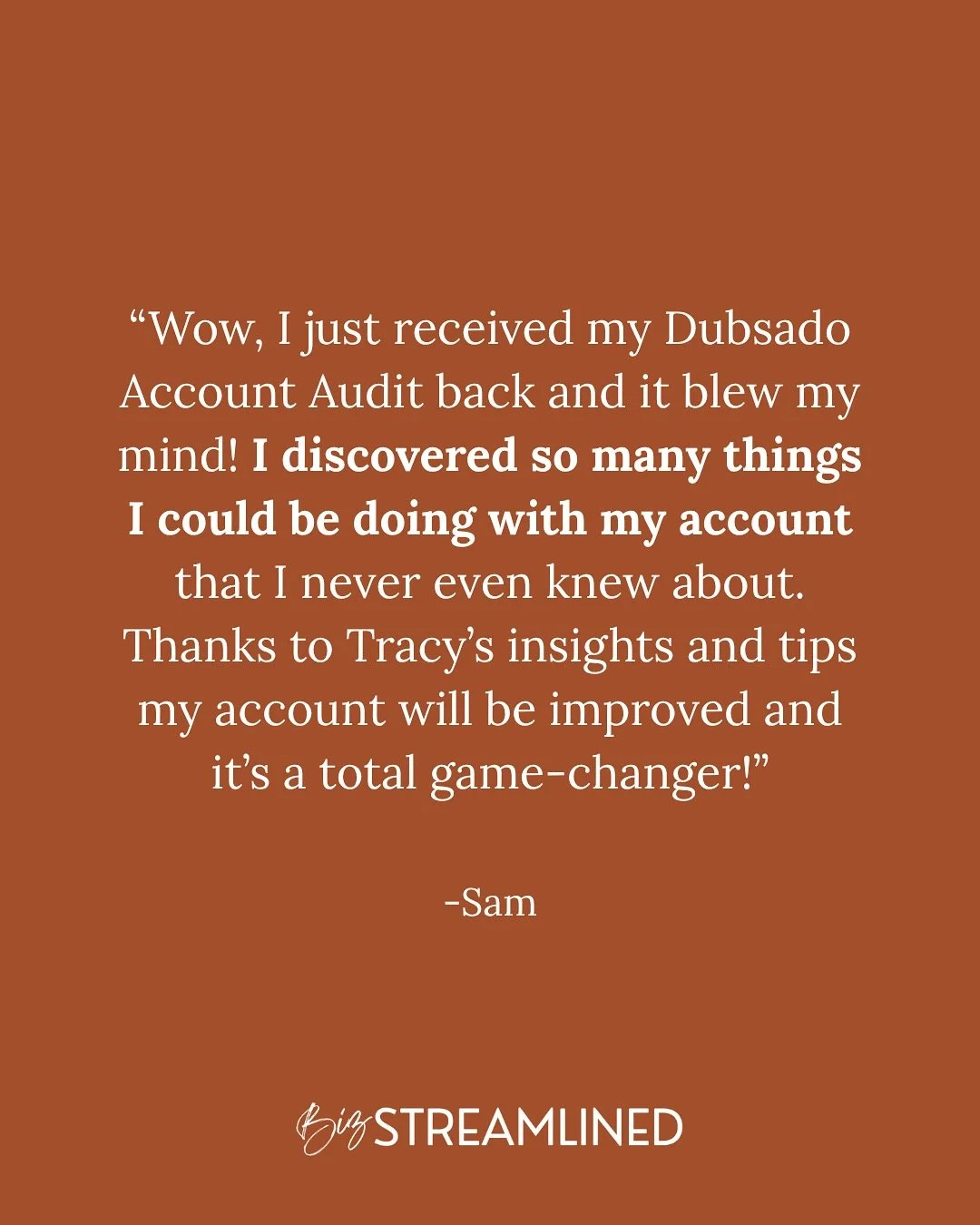 It&rsquo;s time to improve the systems you have in place to make them work FOR you. ✨

See what a @bizstreamlined client had to say after their @dubsado Account Audit:

&ldquo;Wow, I just received my Dubsado Account Audit back and it blew my mind! I 