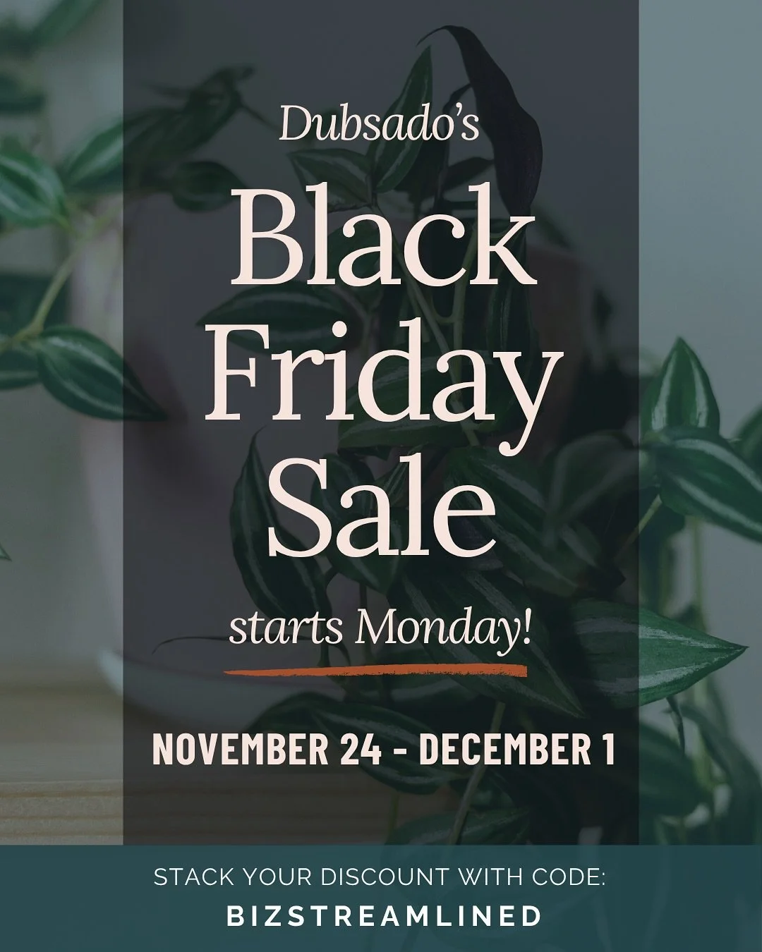 ✨ BizStreamlined x @dubsado Black Friday Sale! ✨

At BizStreamlined, time and growth matter&mdash;so it&rsquo;s our favorite time to bring you major efficiencies AND major savings!

From November 24 at 11am to December 1 at 5pm CT, you can save 50% o