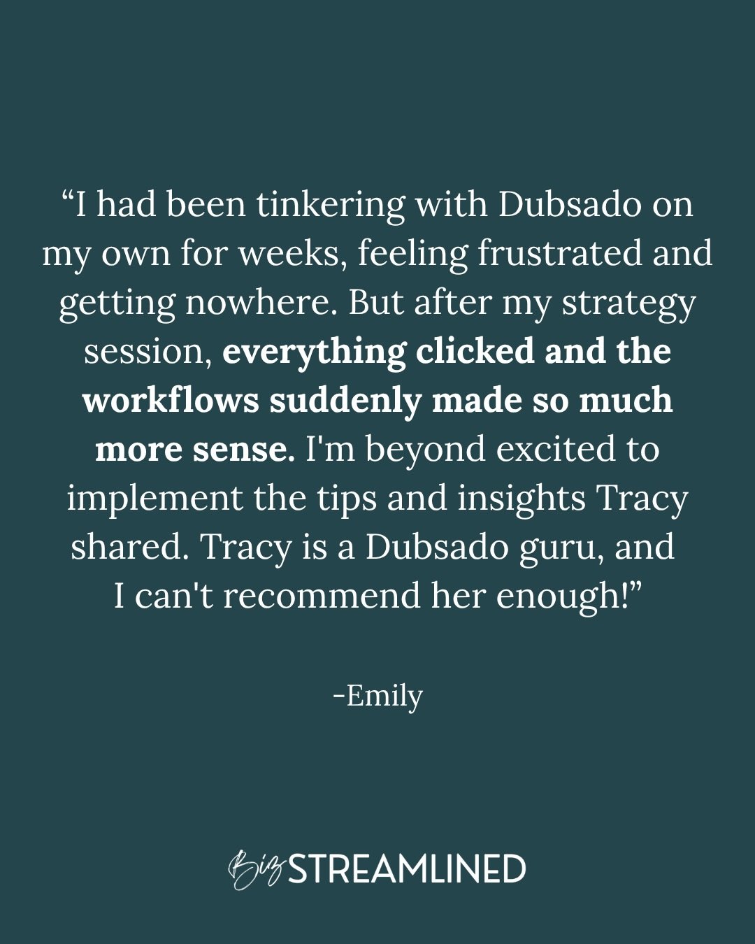 🚀 Skyrocket your efficiency and take your business to the next level!

Our personalized @dubsado Strategy Session gives you the insights and guidance you need to organize workflows, craft impactful proposals, questionnaires, and emails that truly co