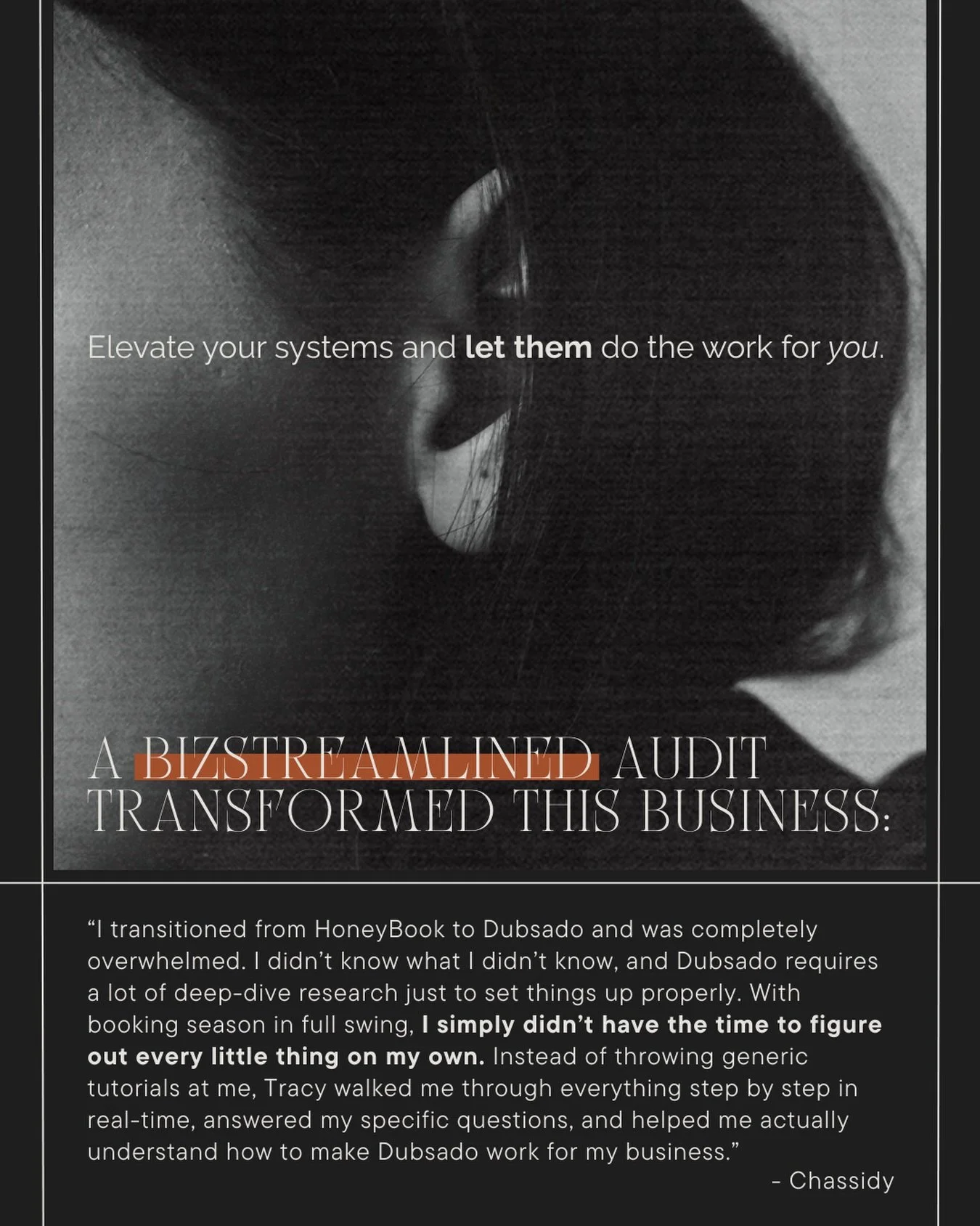Elevate your systems and let them do the work for you. A @bizstreamlined Audit transformed this business:

&ldquo;I transitioned from HoneyBook to @dubsado and was completely overwhelmed. I didn&rsquo;t know what I didn&rsquo;t know, and Dubsado requ