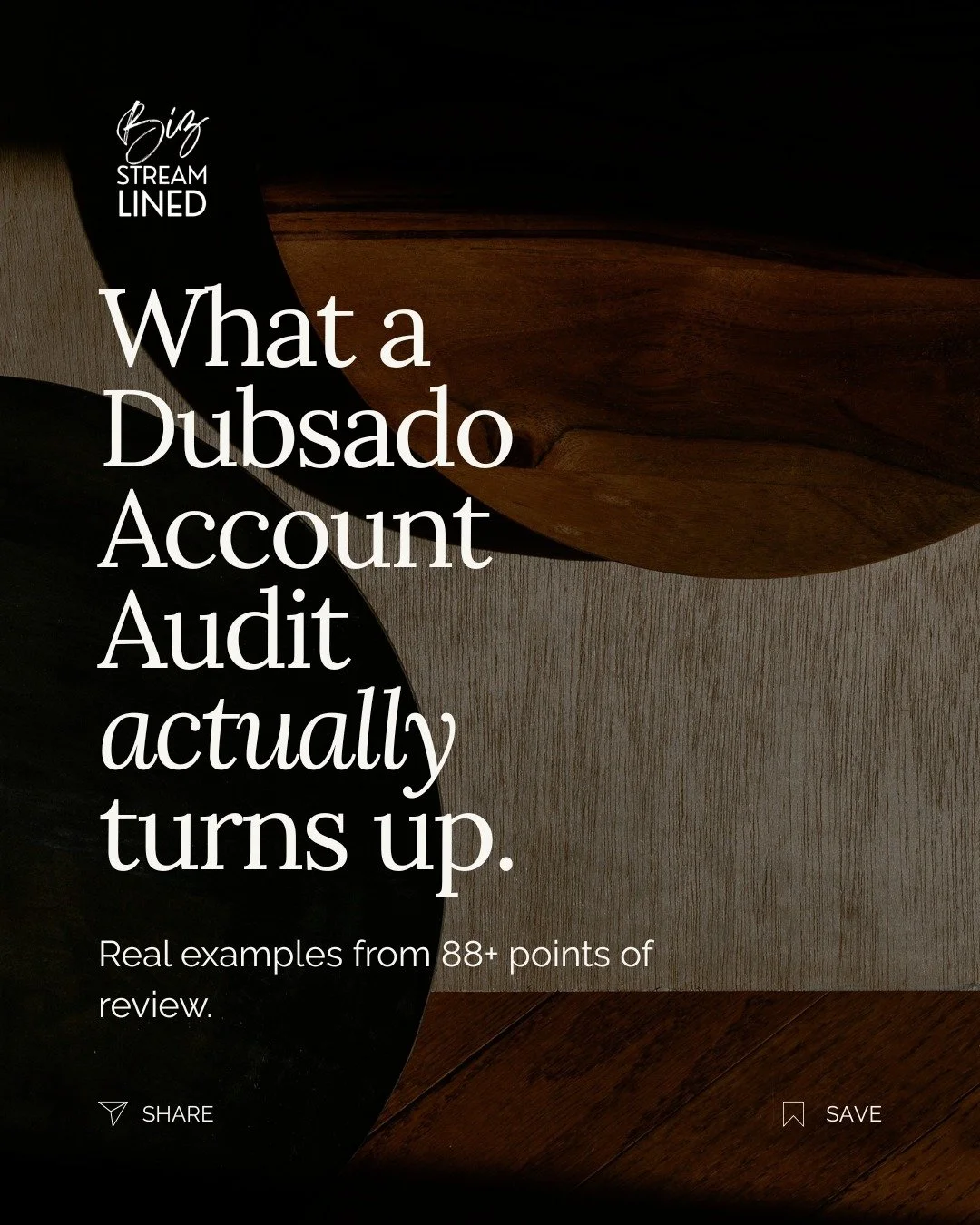 Here&rsquo;s what a Dubsado Account Audit can actually turn up.

An Audit isn&rsquo;t a vague once-over of your account. It&rsquo;s a structured review across 88+ criteria to see what&rsquo;s working well, what could be improved, and what needs your 
