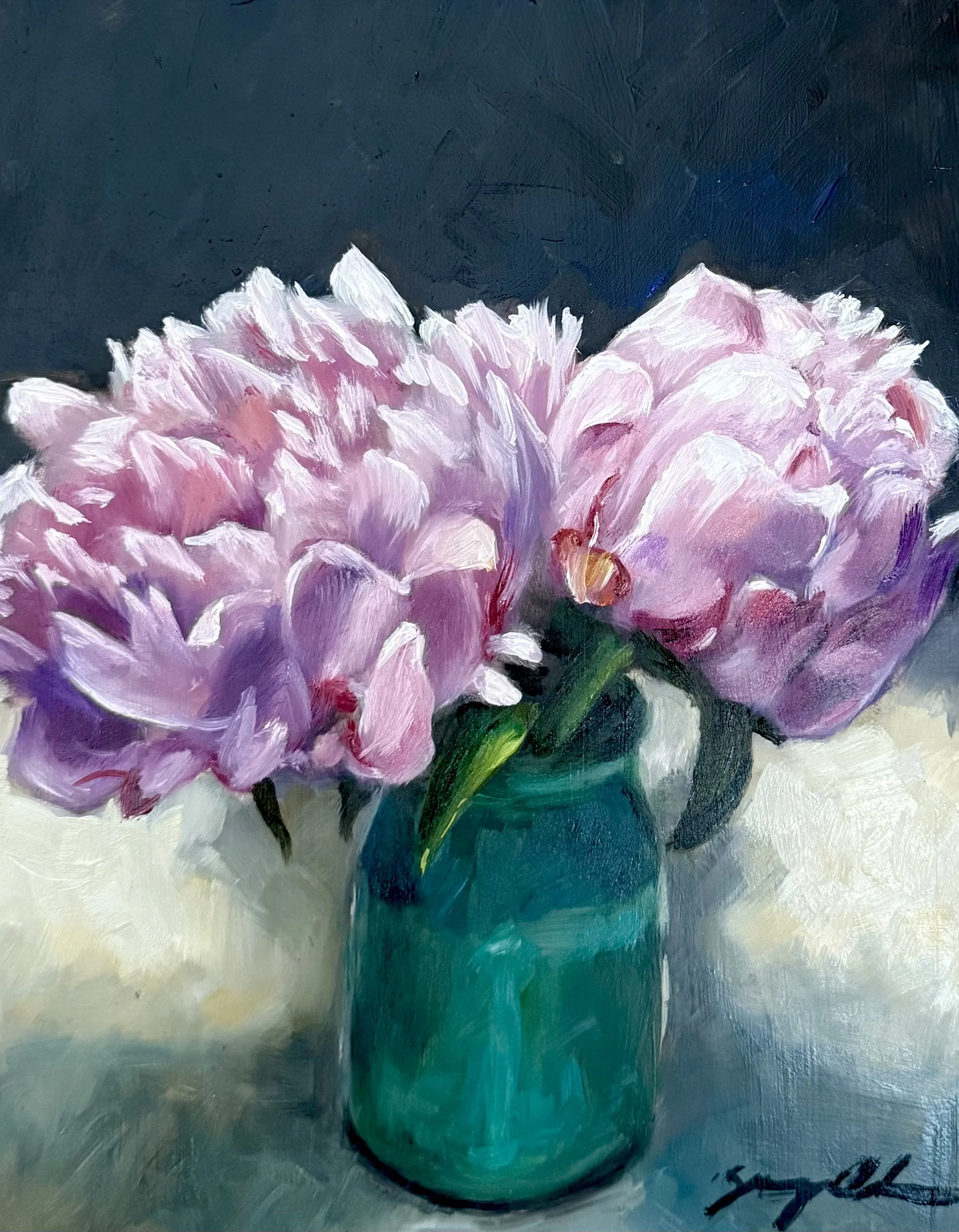 Peonies / oil on wood panel