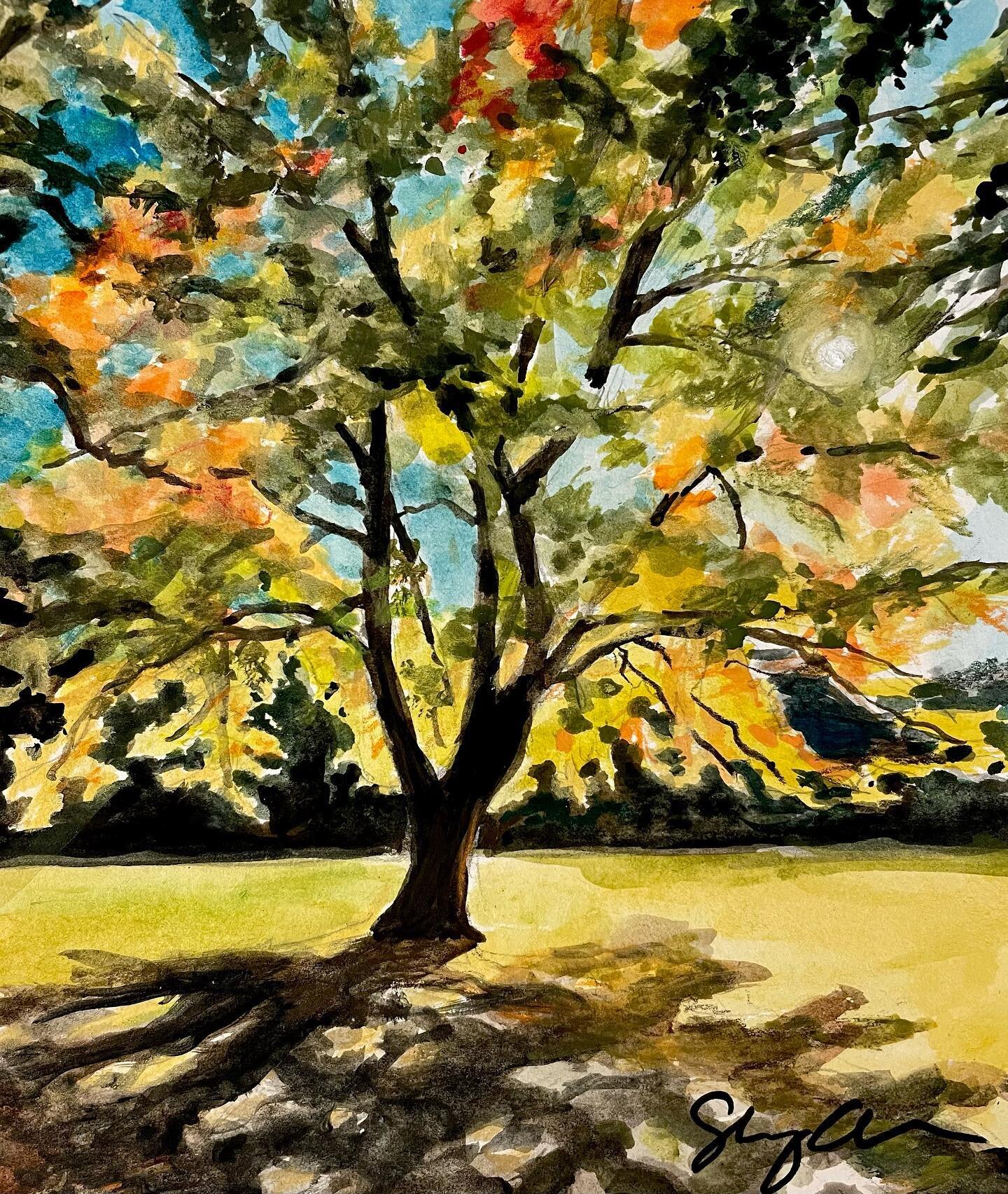 Today&rsquo;s watercolor sketch. #watercolorpainting #hamptonpark #autumn #jerseygirl #artistsoninstagram #sunshineonacloudyday #womanartist #artmatters #cranfordnj #landscapepainting #fallinnewjersey
