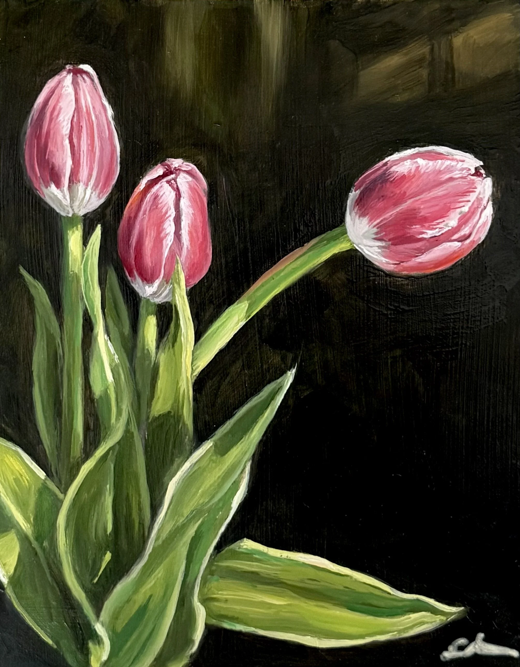 Tulips / oil on wood panel