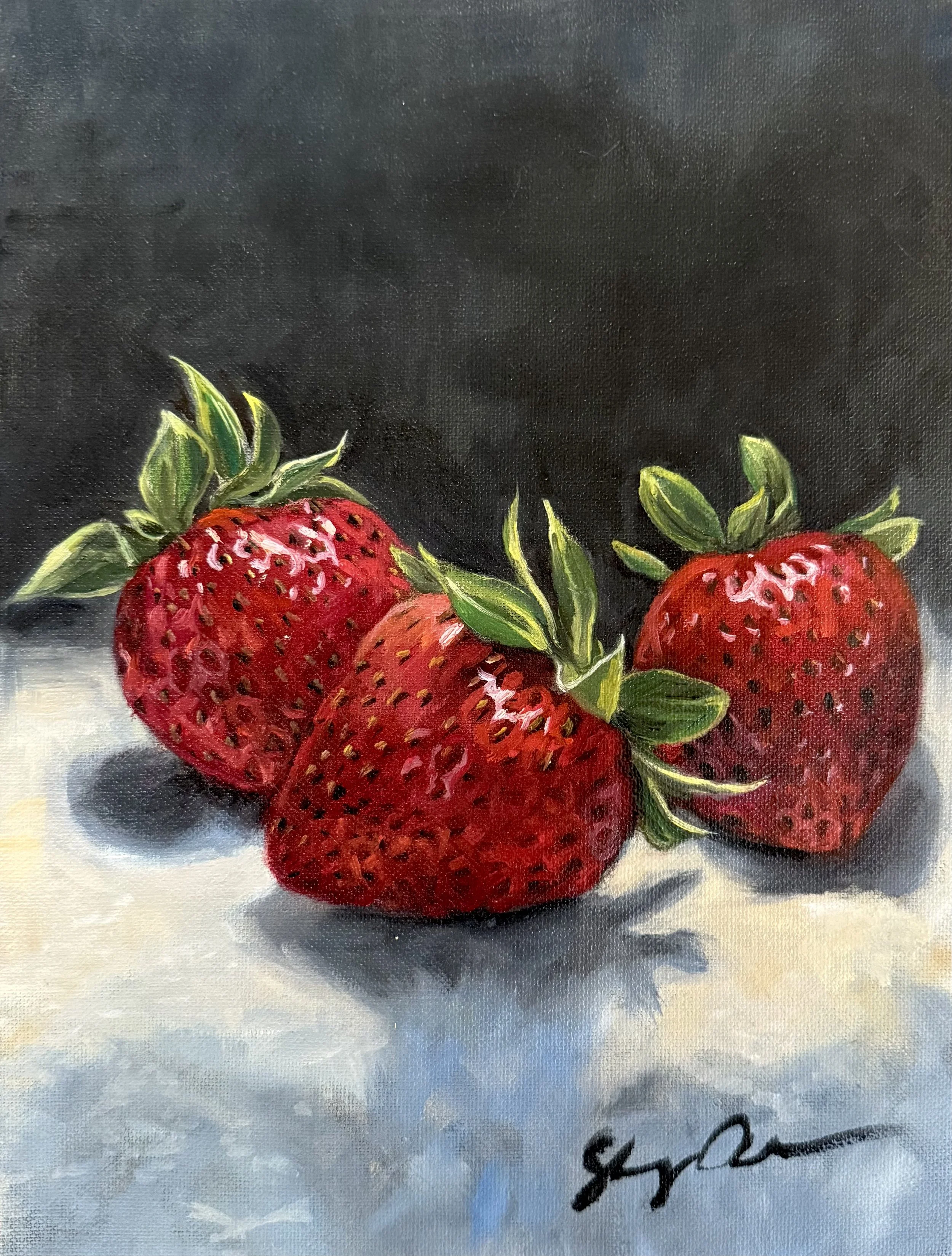 Strawberries / oil on wood canvas