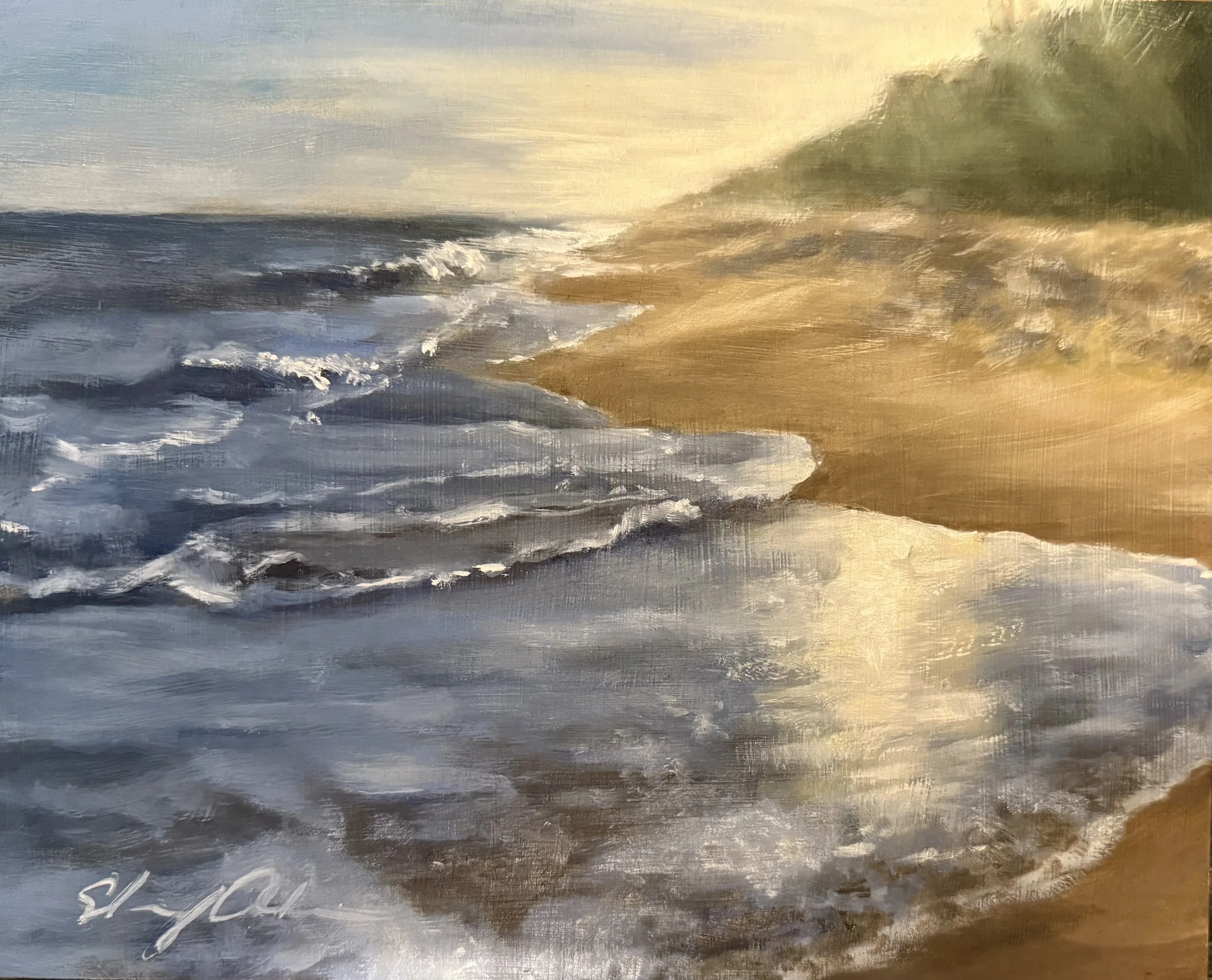 Late Day Montauk Beach / oil on wood panel