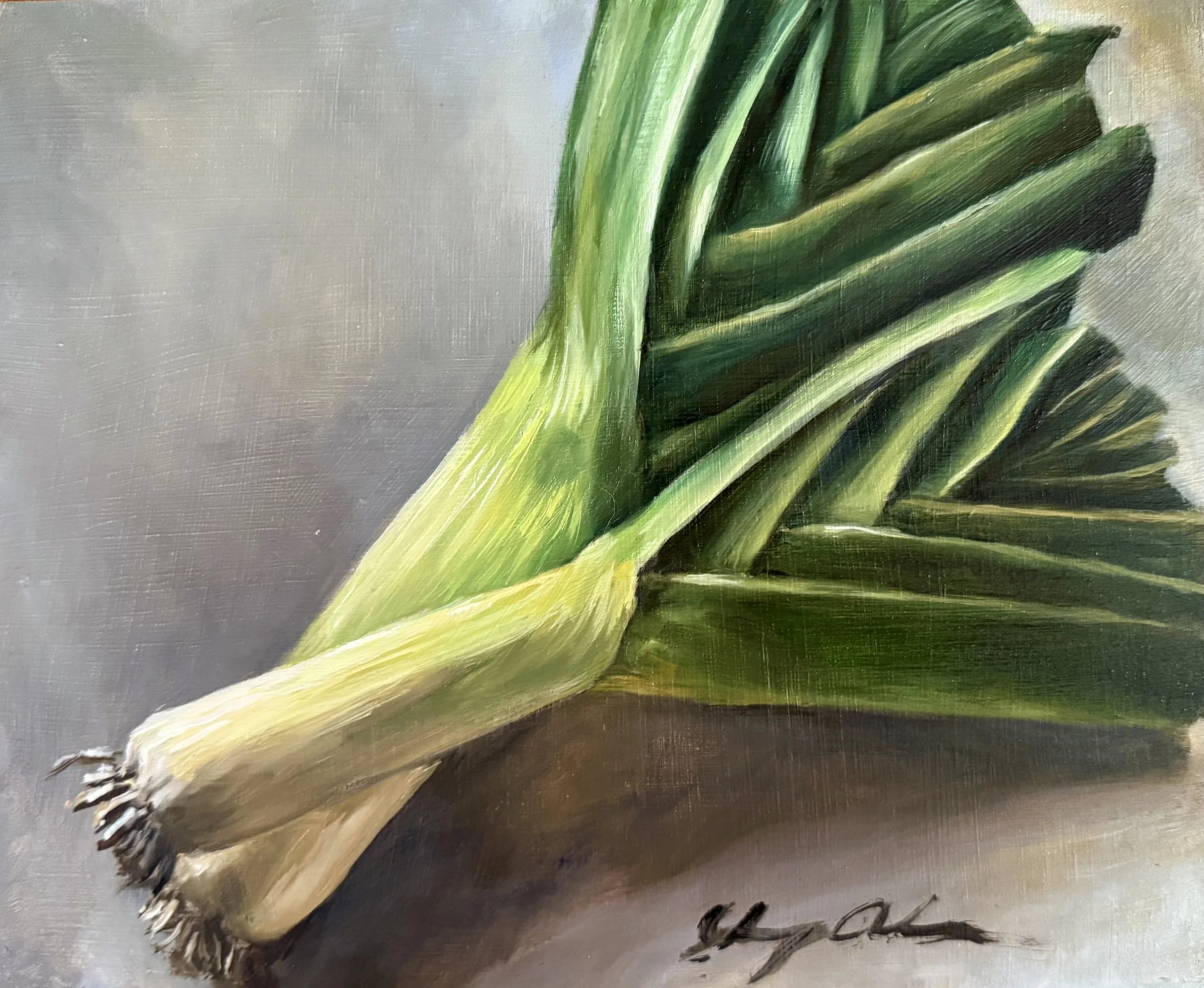 Leeks / oil on wood panel