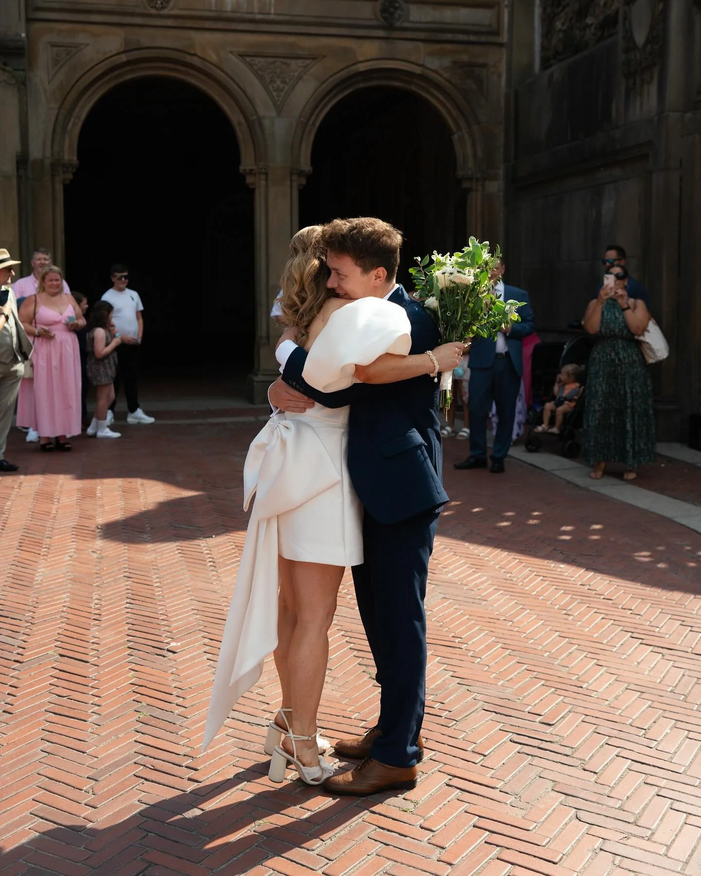 Central Park in August with Abigail &amp; Matt 💗

Venue: Bethesda Terrace @centralparknyc 
Photographer: @katiechristphotography
Dress: @jessicabennettbridal @thefallbride
Suits: @slatermenswear
Shoes: @loefflerrandall 
Officiant: @frannycweddings
H