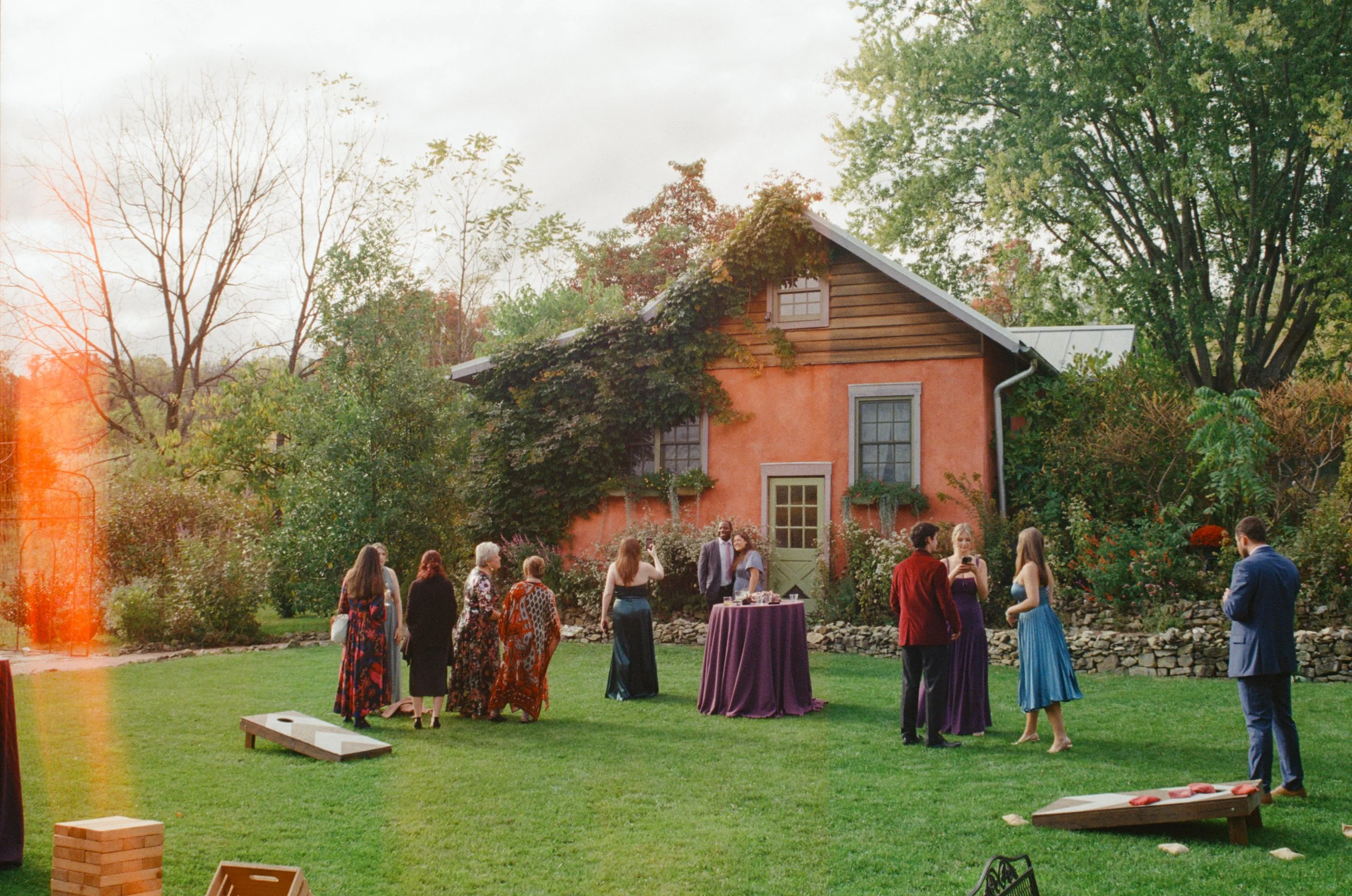 film photo of a backyard reception
