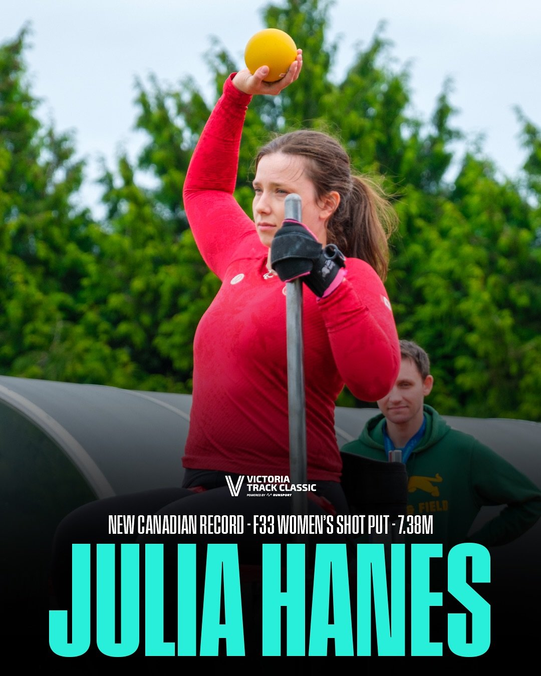 Record Alert 🚨

Congratulations to Julia Hanes on an outstanding performance at the Victoria Track Classic this weekend!

She set two new records in the F33 class:
&bull; Javelin &ndash; New North American Record: 16.65m
&bull; Shot Put &ndash; New 