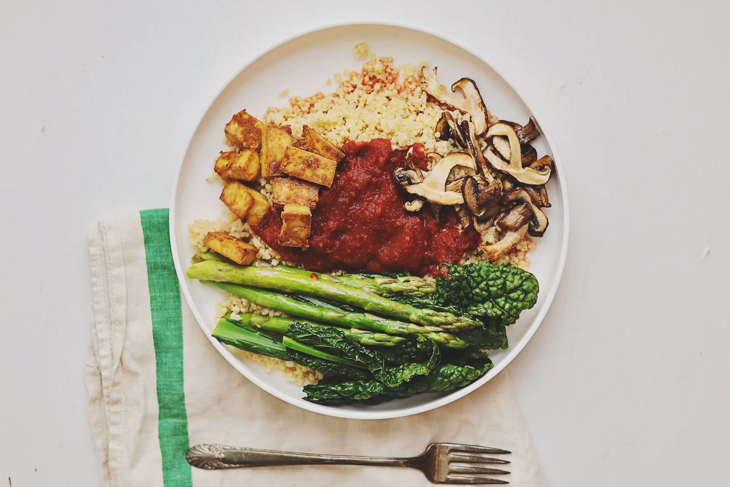 RECIPE: Tofu Marinara with Kale + Mushrooms over Millet