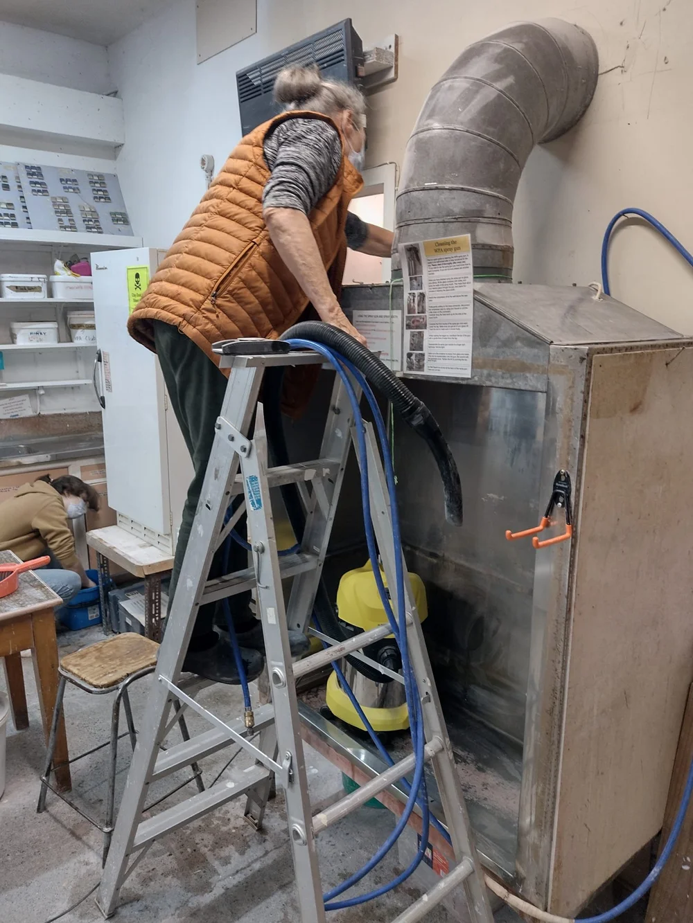 Julie H gets to work downstairs.