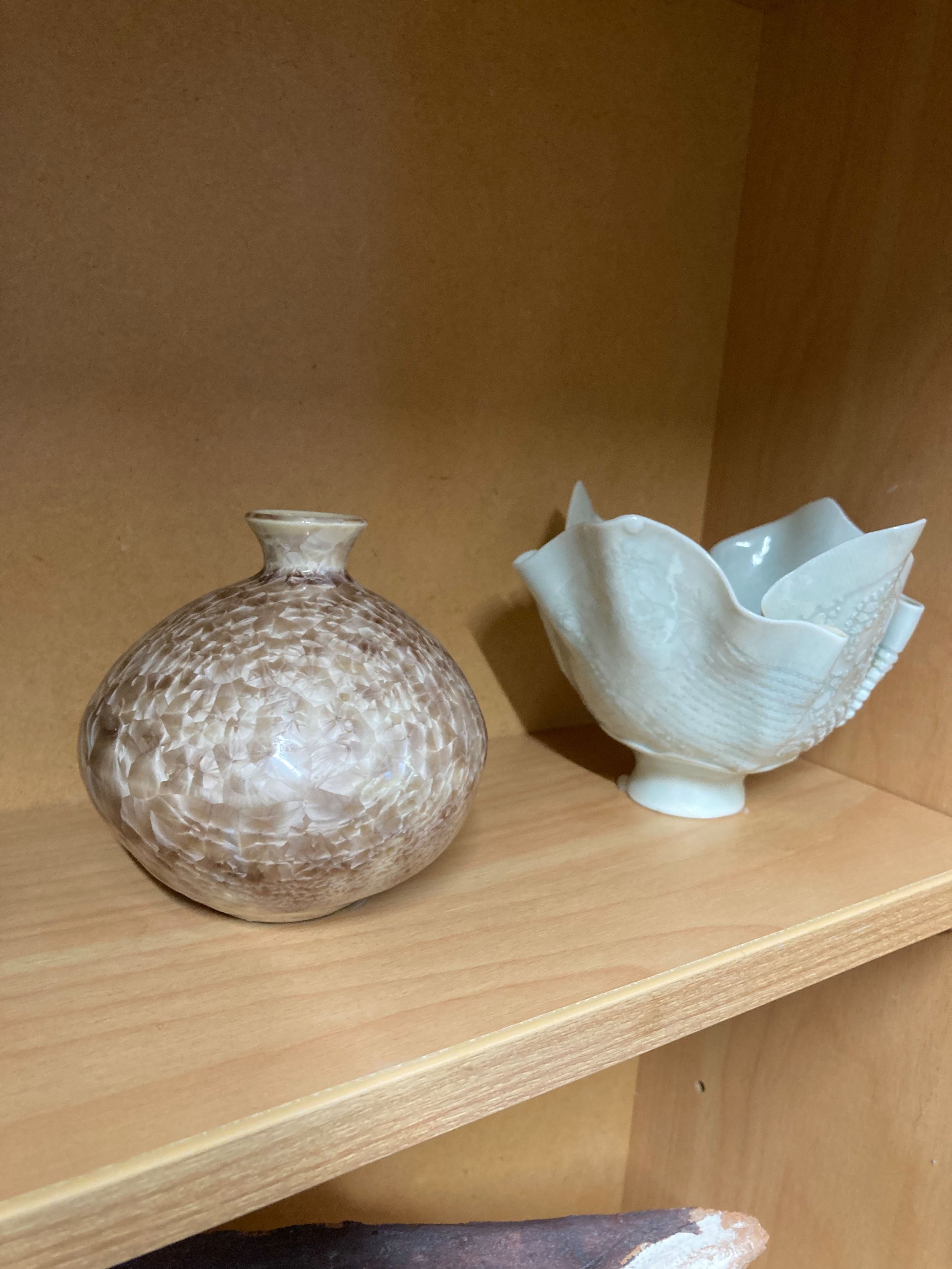 Crystalline vase by Fiona Christeller and 'Freeform bowl' by Barbara Hockenhull