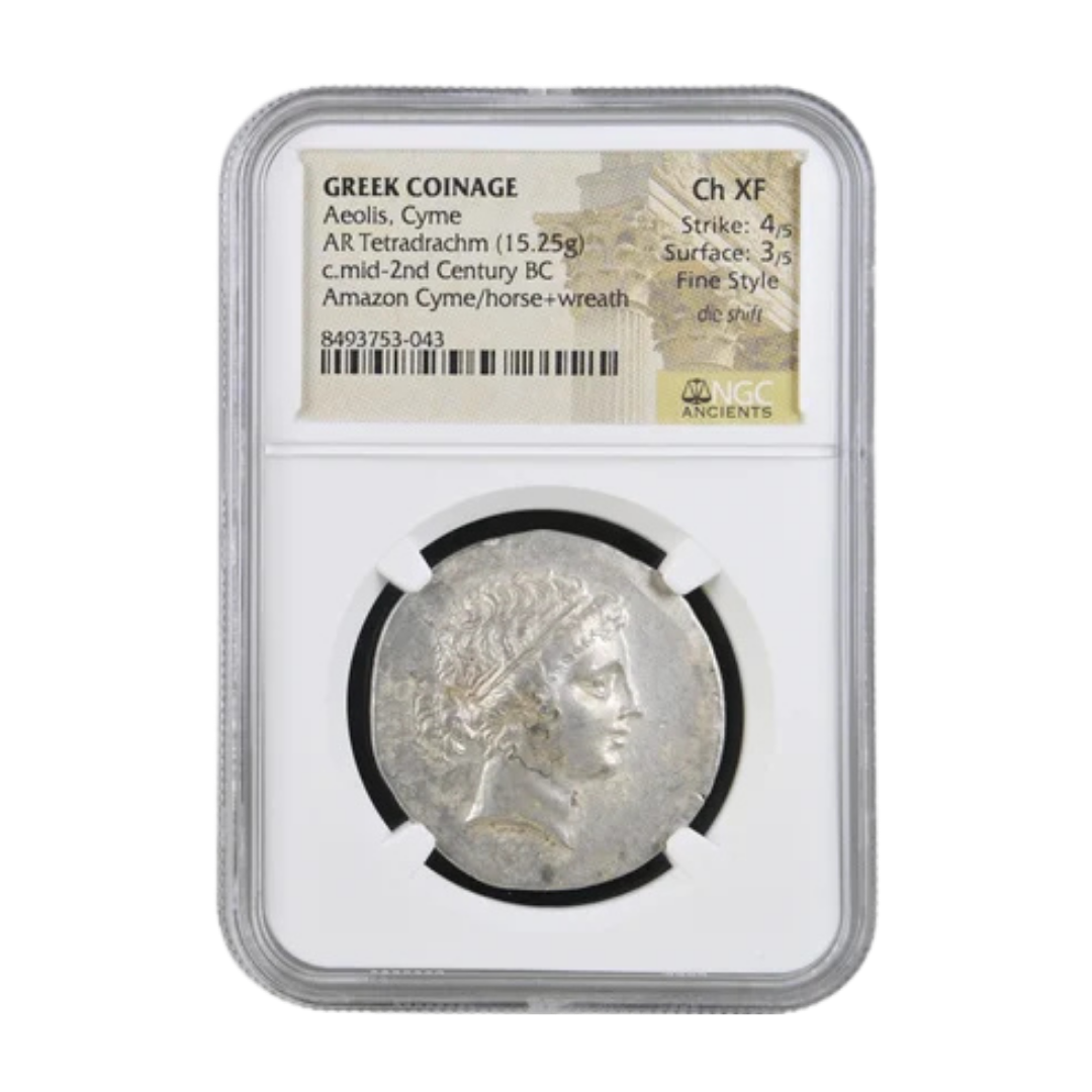 Cyme (Aeolis) AR Tetradrachm — Amazon Warrior & Horse of Prestige, Hellenistic Silver in Fine Style (mid-2nd Century BC)