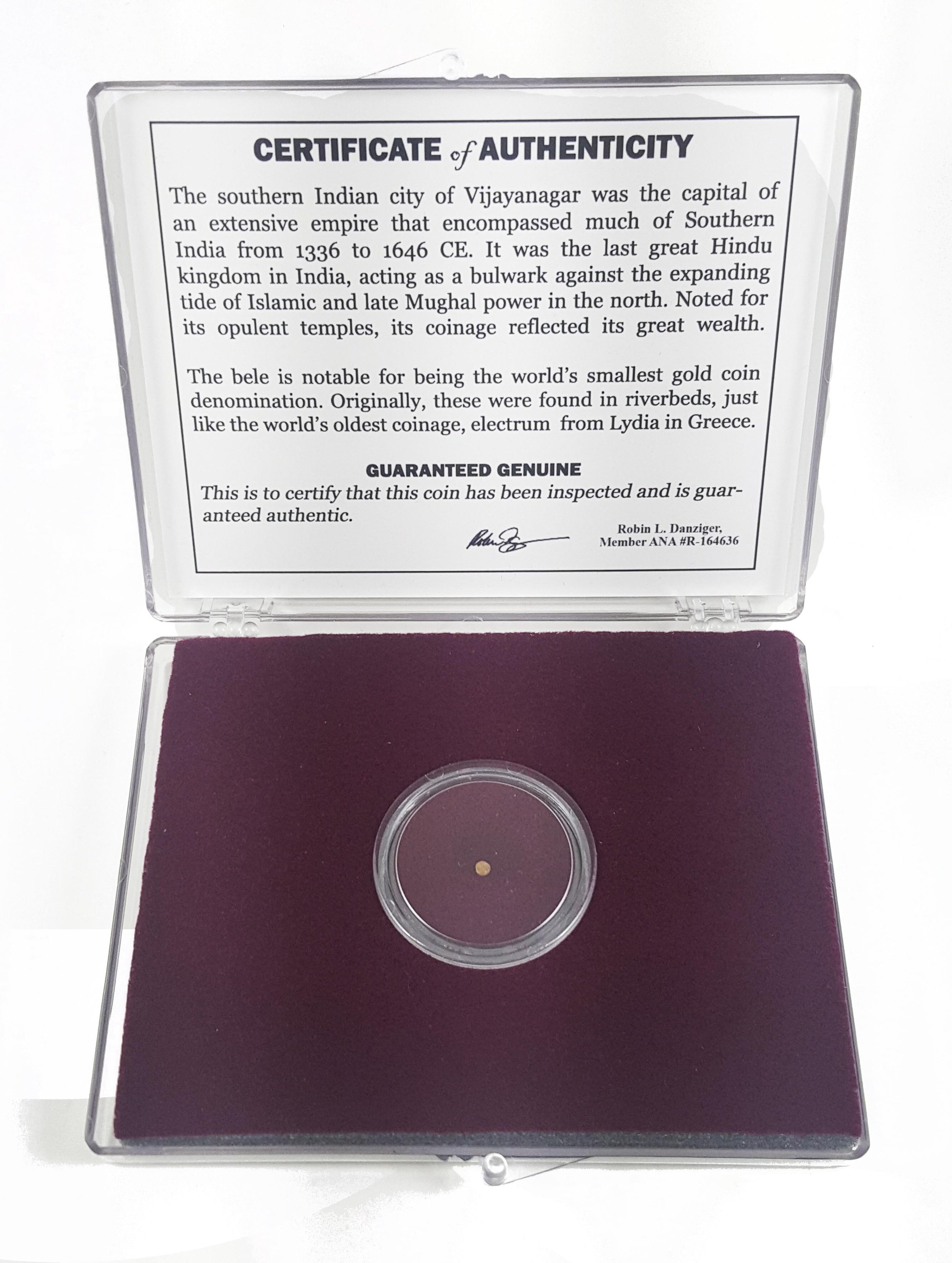 World's Smallest Gold Coin: Bele of Vijayanagara