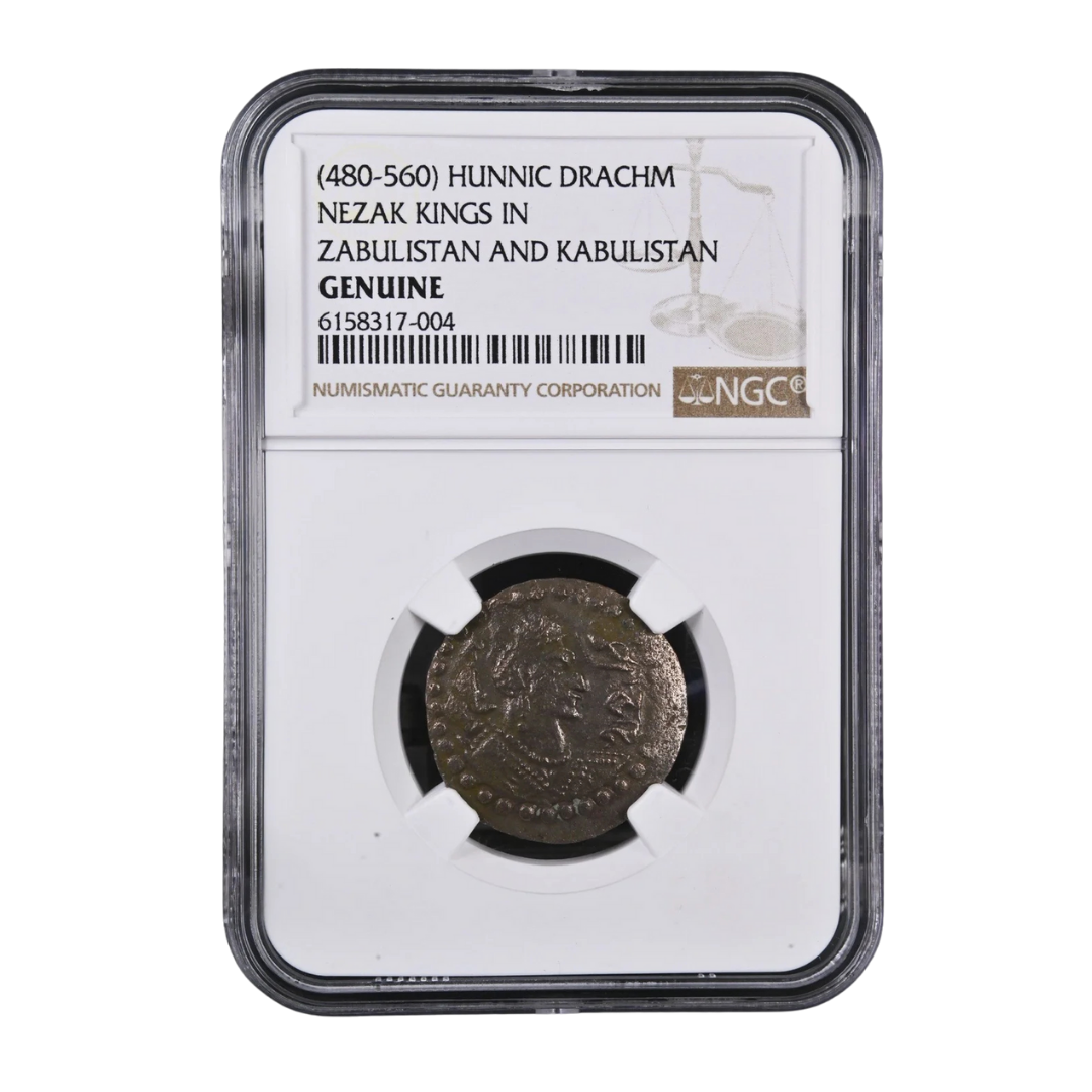 Nezak Huns Silver Drachm — Kabul Region Issue, 6th Century AD, NGC-Certified