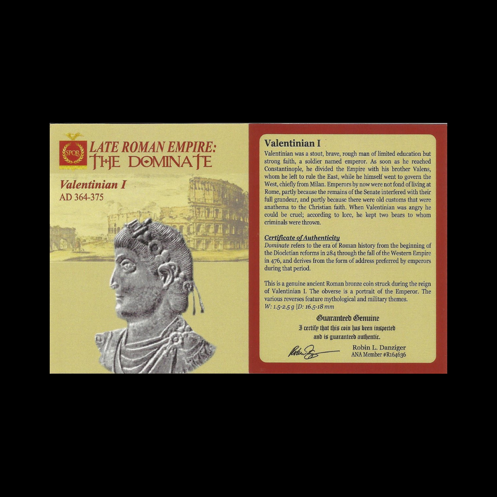Roman Bronze Coin of Valentinian I (about 1,650-1,661 years