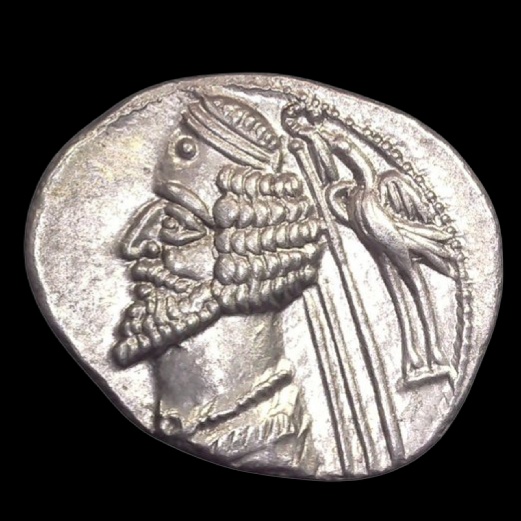 Parthian Silver Drachm (Silver Coin) of King Phraates IV (about 2025 years ago)