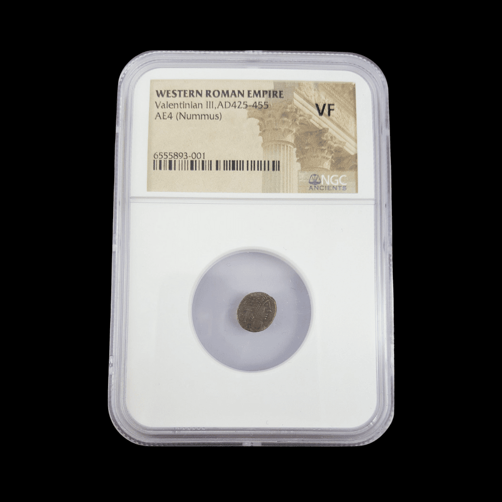 Ancient Roman Bronze Coin of Emperor Valentinian III (Last