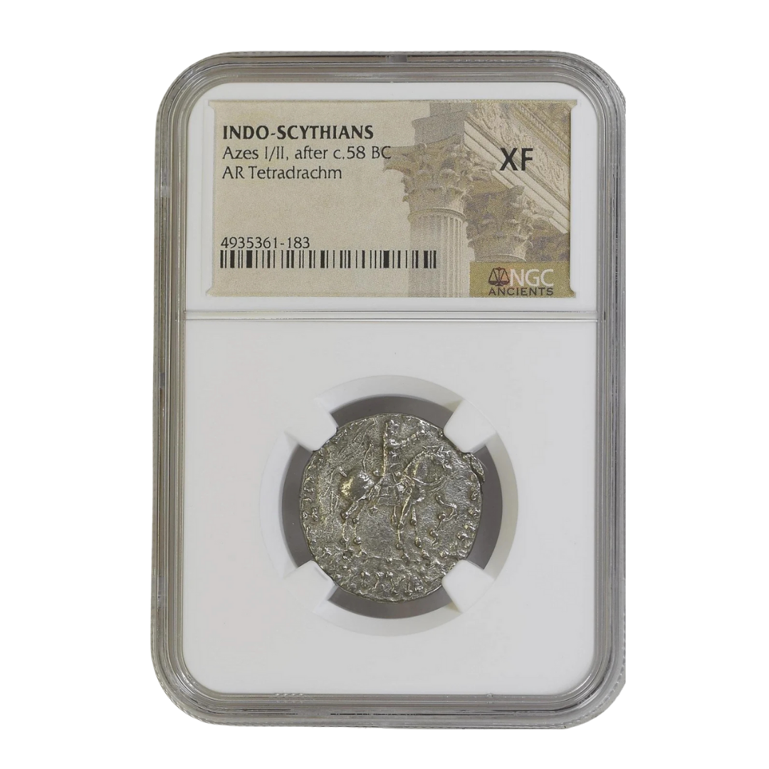 Azes I–II AR Tetradrachm — Silver of the Silk Road Kings, Indo-Scythian Power (after c. 58 BC)