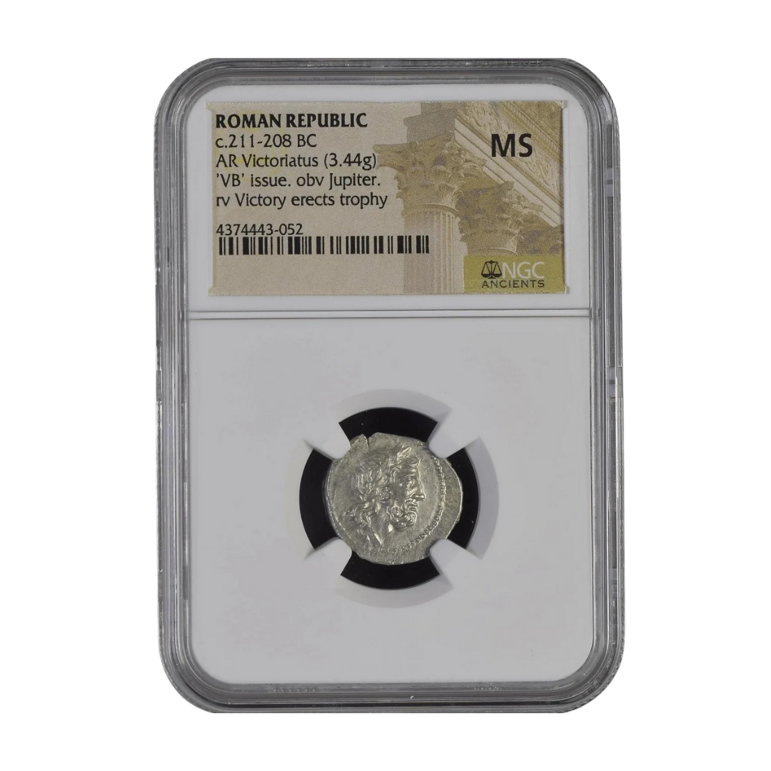 Roman Republic AR Victoriatus — Victory Erects the Trophy, Silver of Triumph in the Hannibalic War (c. 211–208 BC)