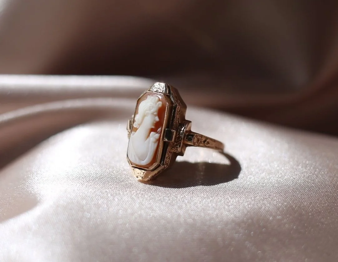 Antique Victorian Cameo Onyx and Diamond Flip Ring — Esteemable Objects