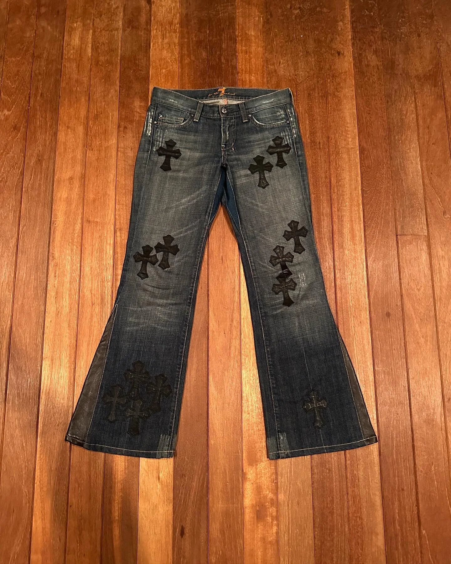 00s vintage leather patch flare denim Truck Jeans Vintage 90s y2k 