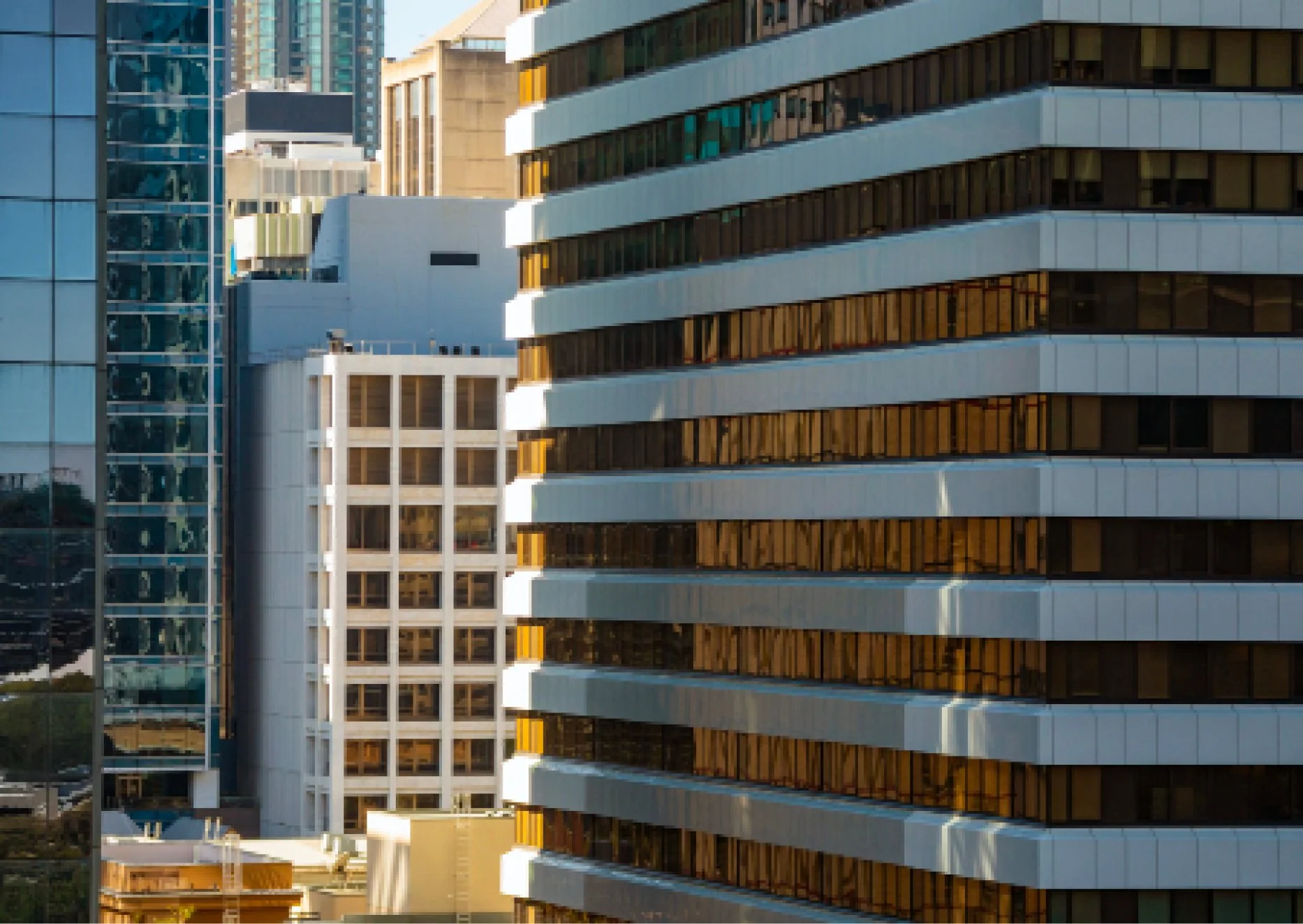 Close up of city buildings